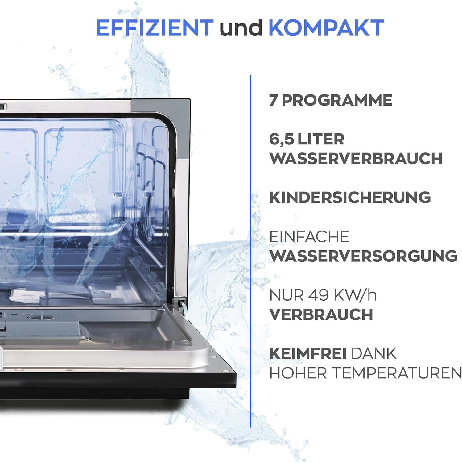 Heinrich´s Tischgeschirrspüler HTG 8840 schwarz, 6,5L Wasserverbrauch, mit Wasseranschluss