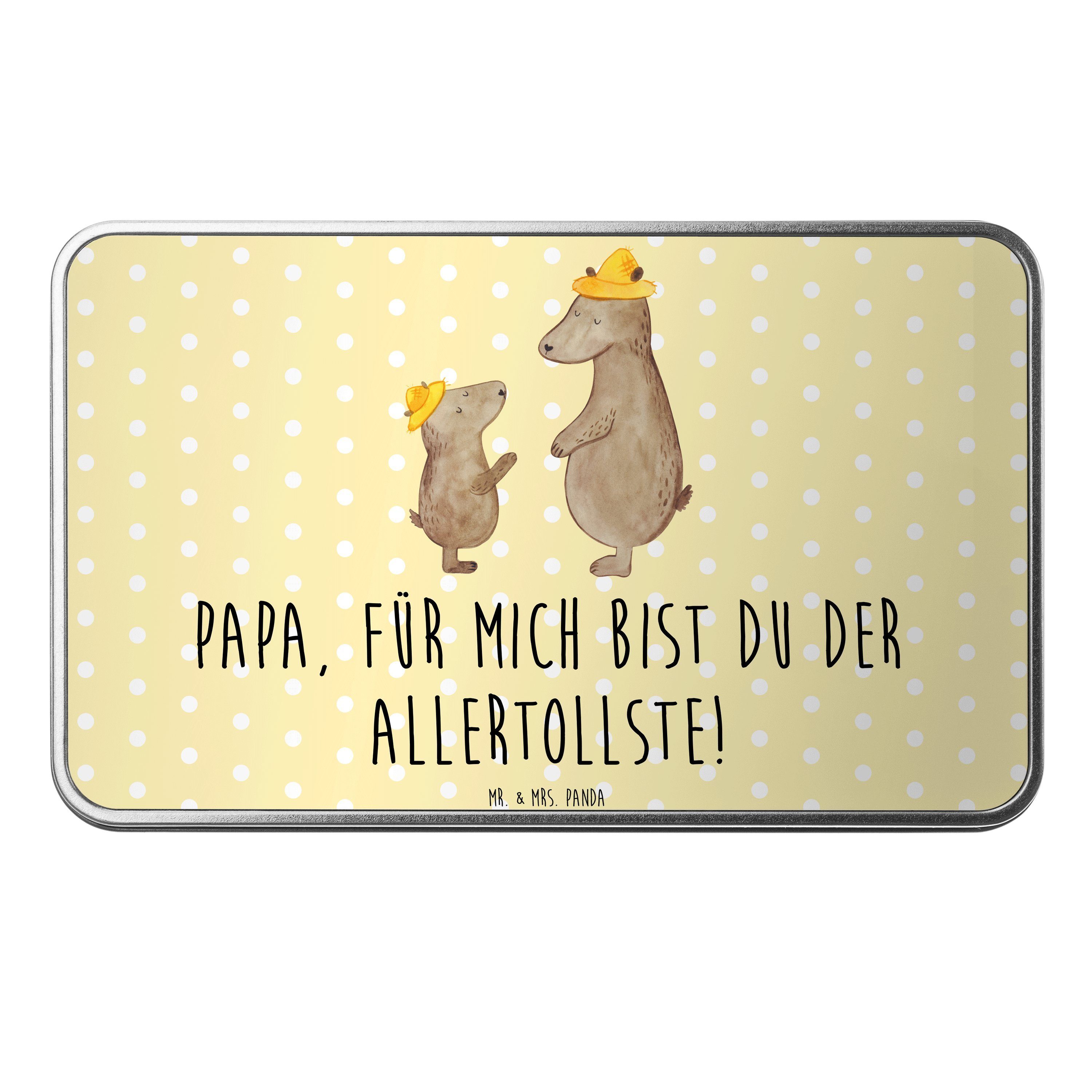 Mr. & Mrs. Panda Dose Bären mit Hut - Gelb Pastell - Geschenk, Metalldose, Familie, Kind, B (1 St)