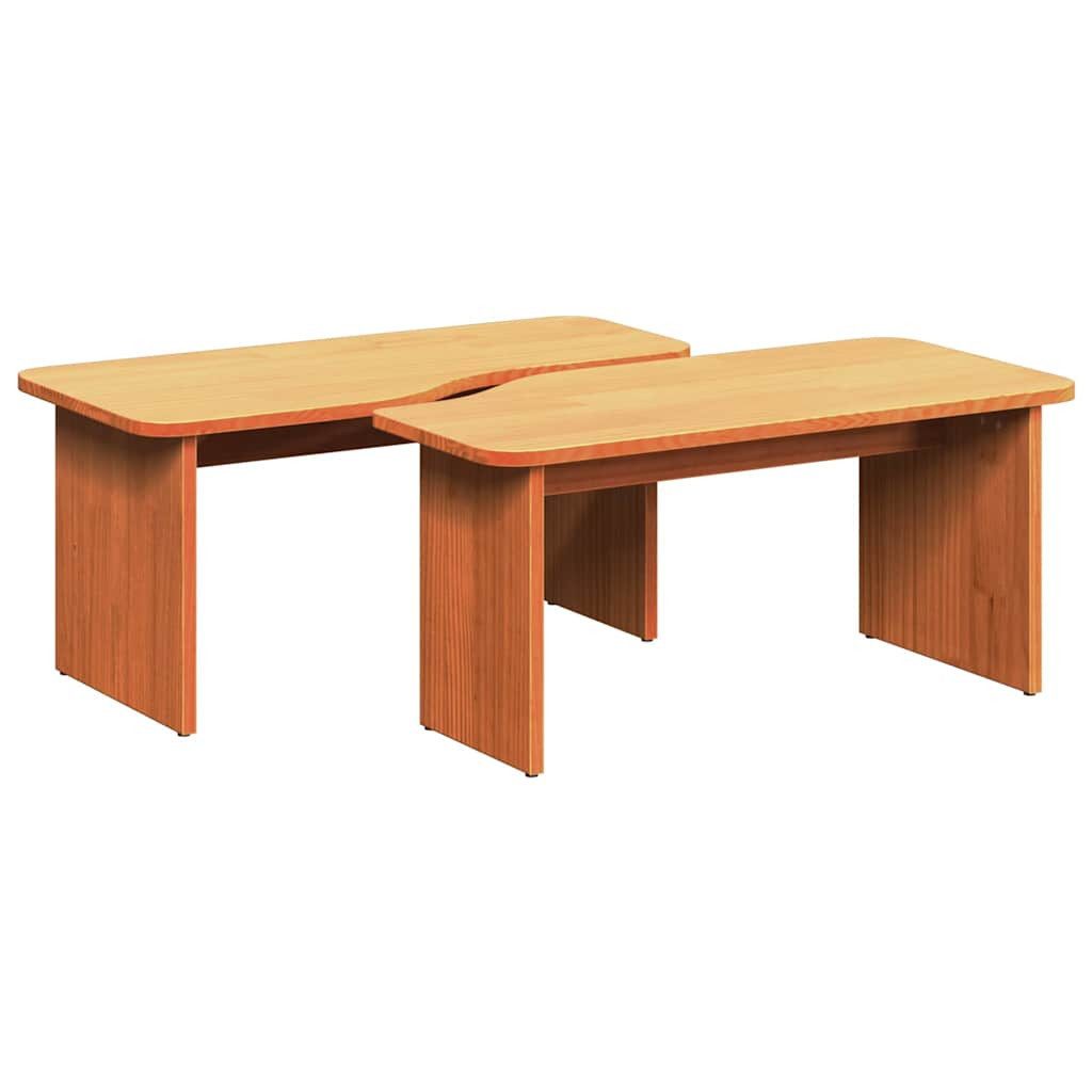 Couchtisch Couchtisch 2 pcs Wachsbraun Massivholz Kiefer
