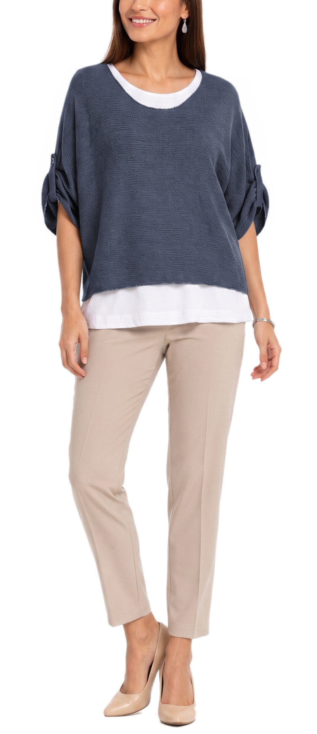 dy_mode Blusenshirt Damen Blusenshirt Oberteil 2-in-1 Lagenlook Shirt Fledermausärmel 2-teilige Set, inkl. Halskette, Fledermausärmel – Bild 3 von 5