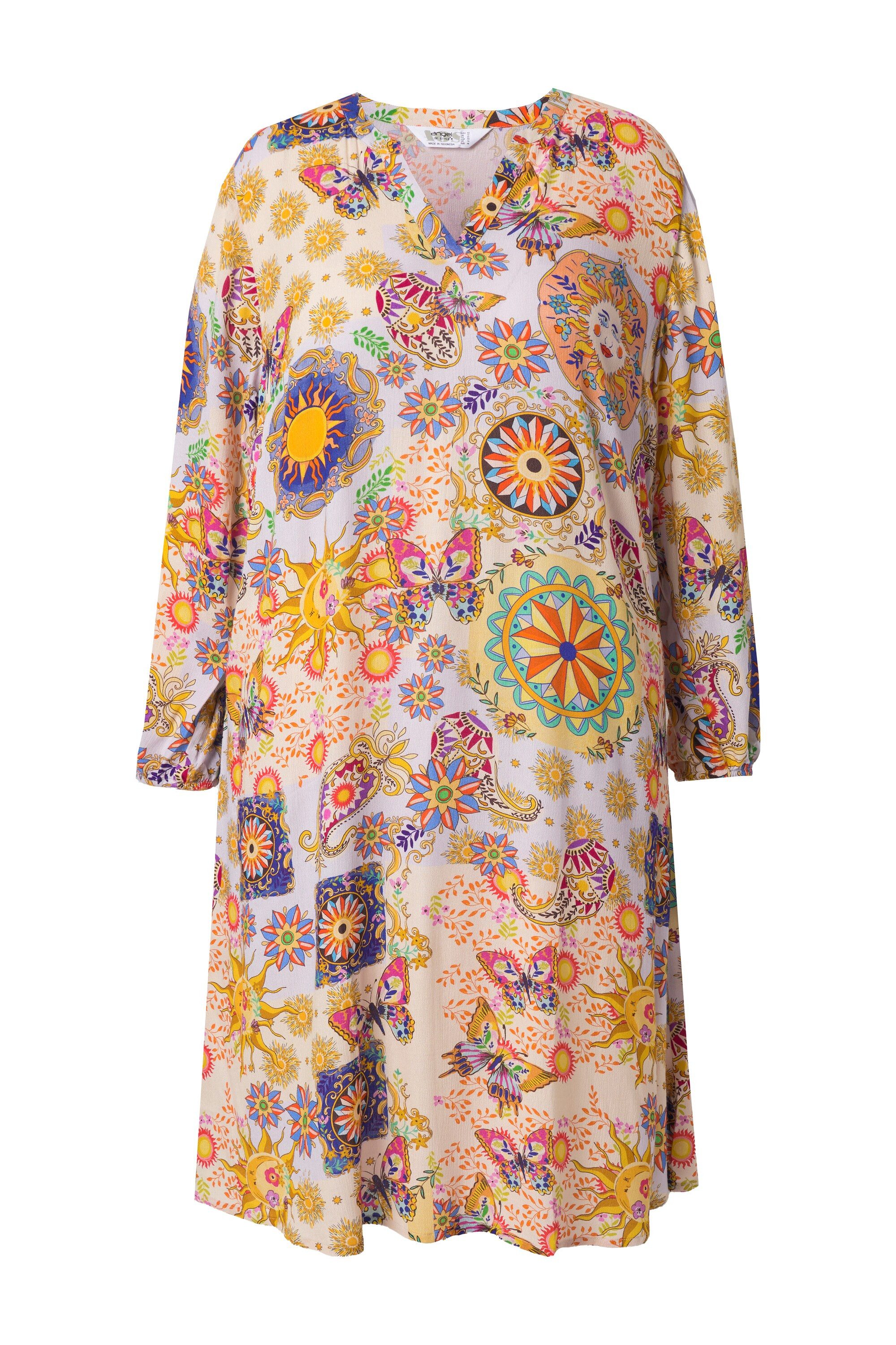 Jerseykleid Midikleid A-Linie Allover-Muster Langarm