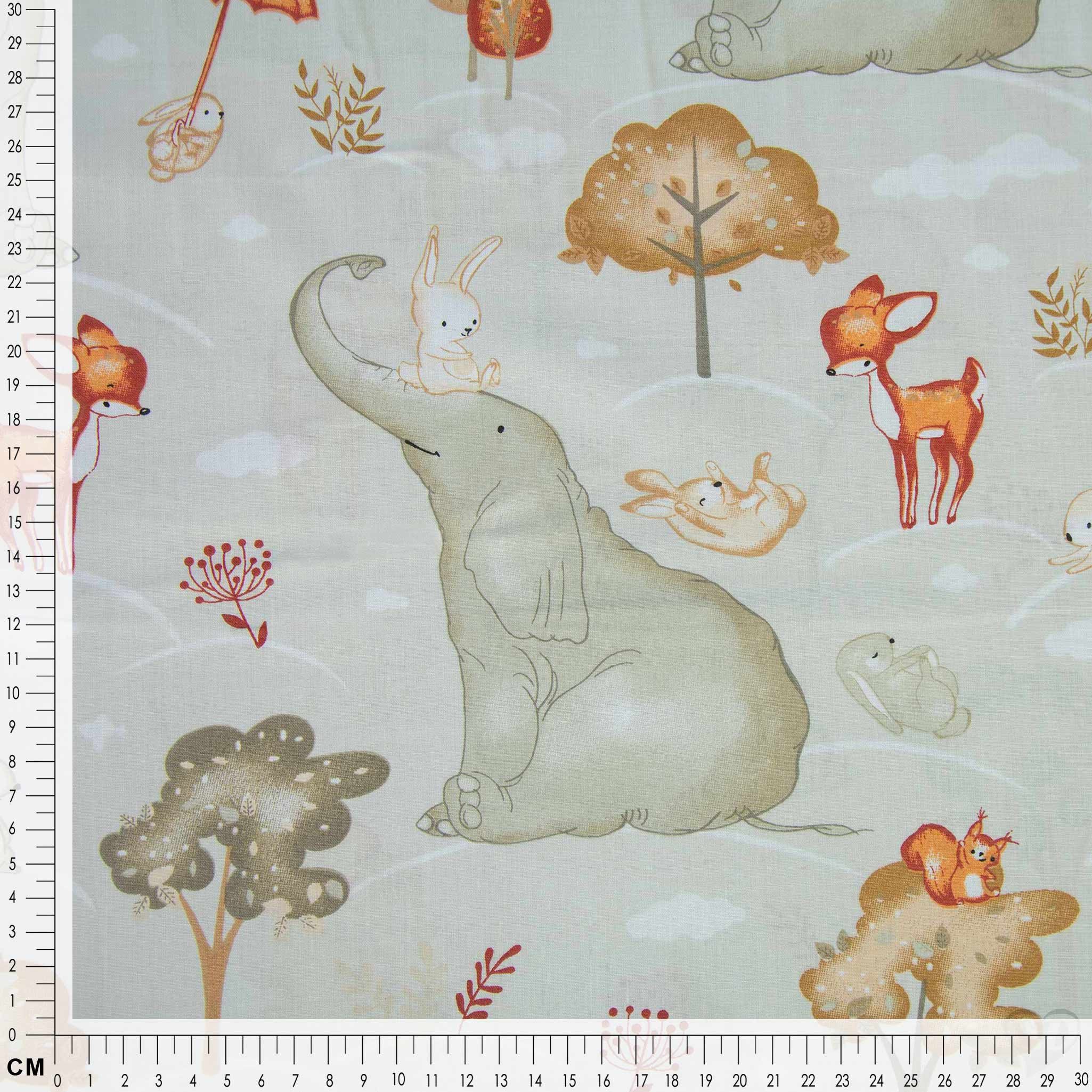 maDDma Stoff Baumwollstoff Zauberwald Elefant und Waldtieren ab 0,5m x 1,6m