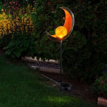 etc-shop Gartenleuchte, LED-Leuchtmittel fest verbaut, 2er Set LED Solar Steck Steh Leuchten bronze Mond Flamme Garten