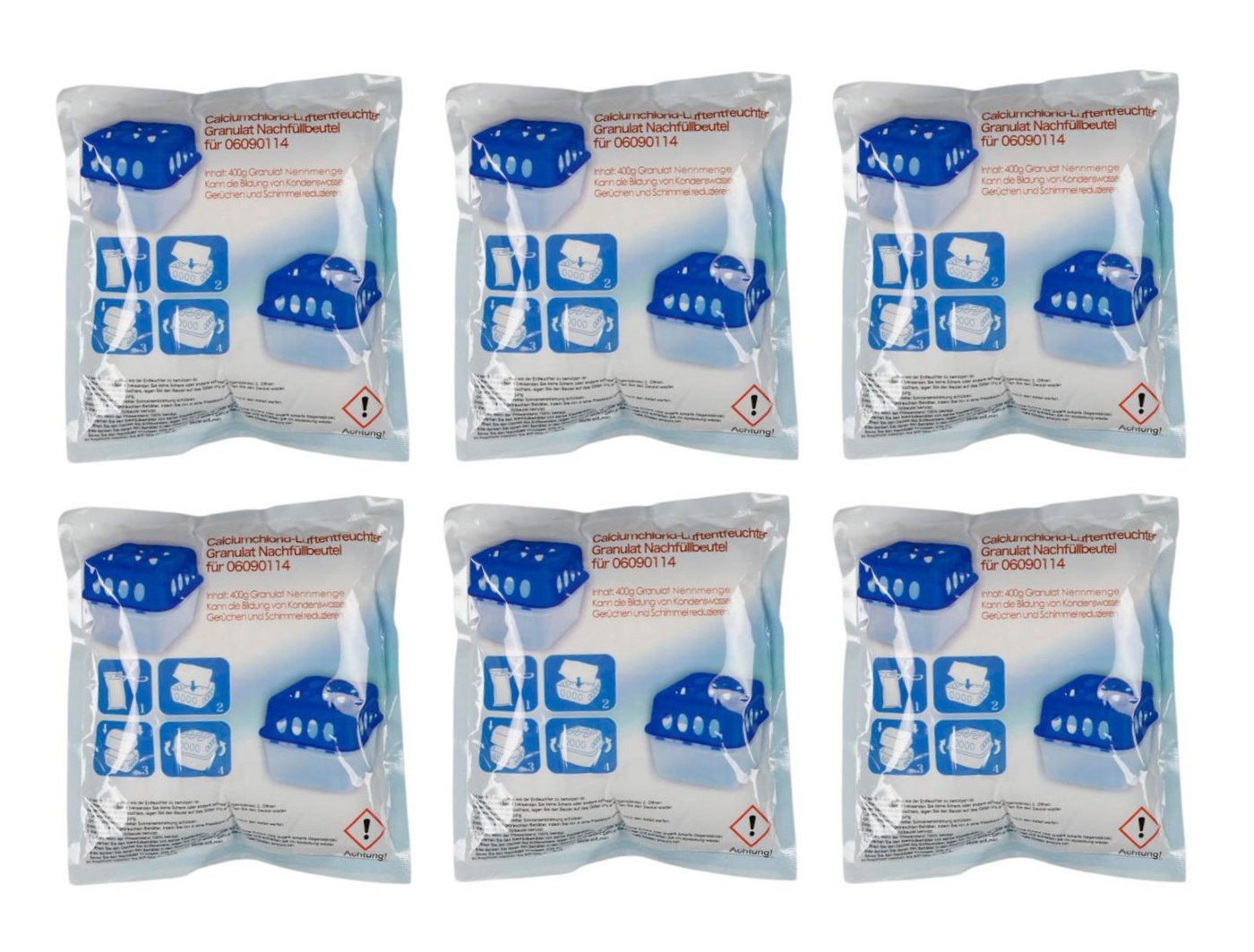 BURI Luftentfeuchter 6er-Pack Luftentfeuchter Nachfüllbeutel 400g Granulat Raumentfeuchter