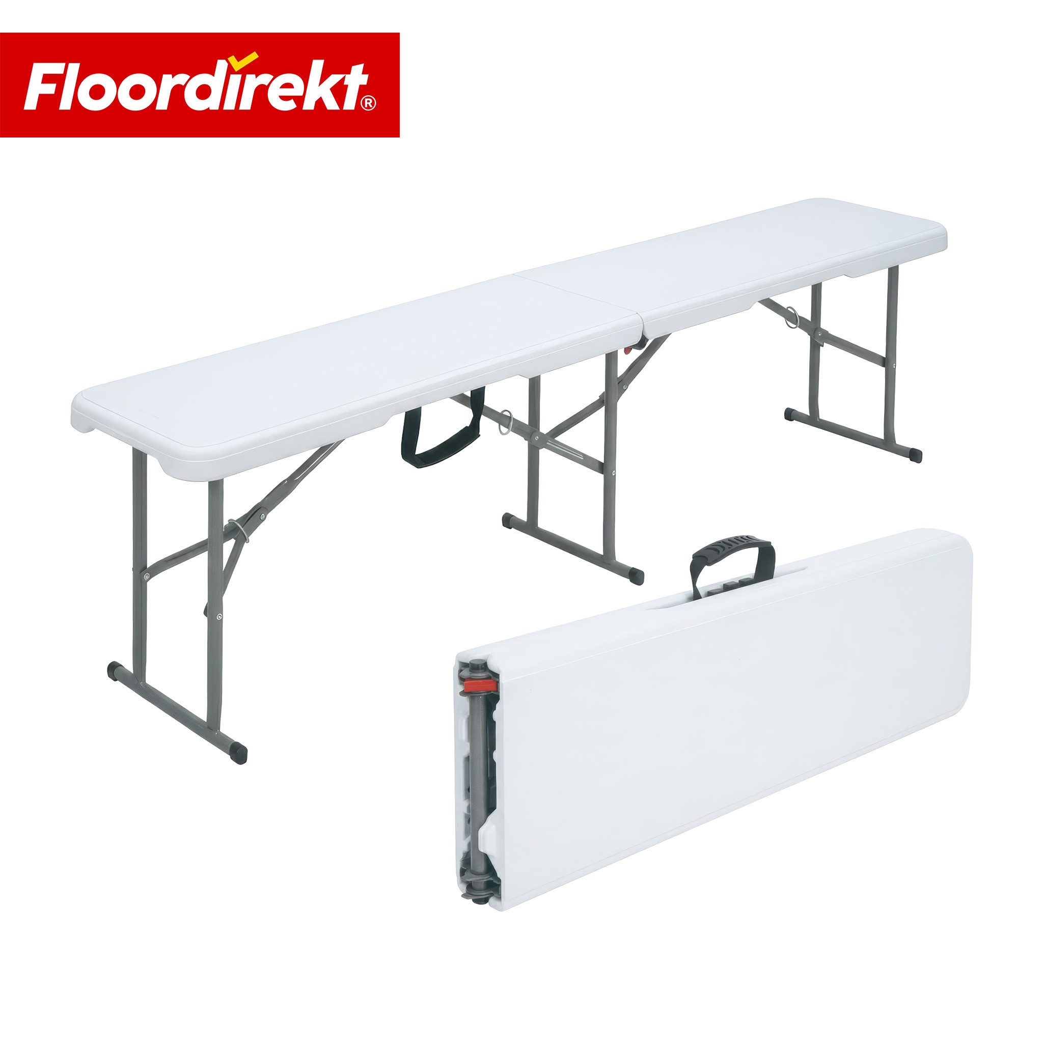 Floordirekt Gartenbank klappbare Sitzbank Chiba wetterfest 183 cm in Weiß für Garten & Balkon (Partybank / Campingbank, Stabile Stahlbeine), Robuste Konstruktion für hohe Belastbarkeit und langanhaltende Nutzung