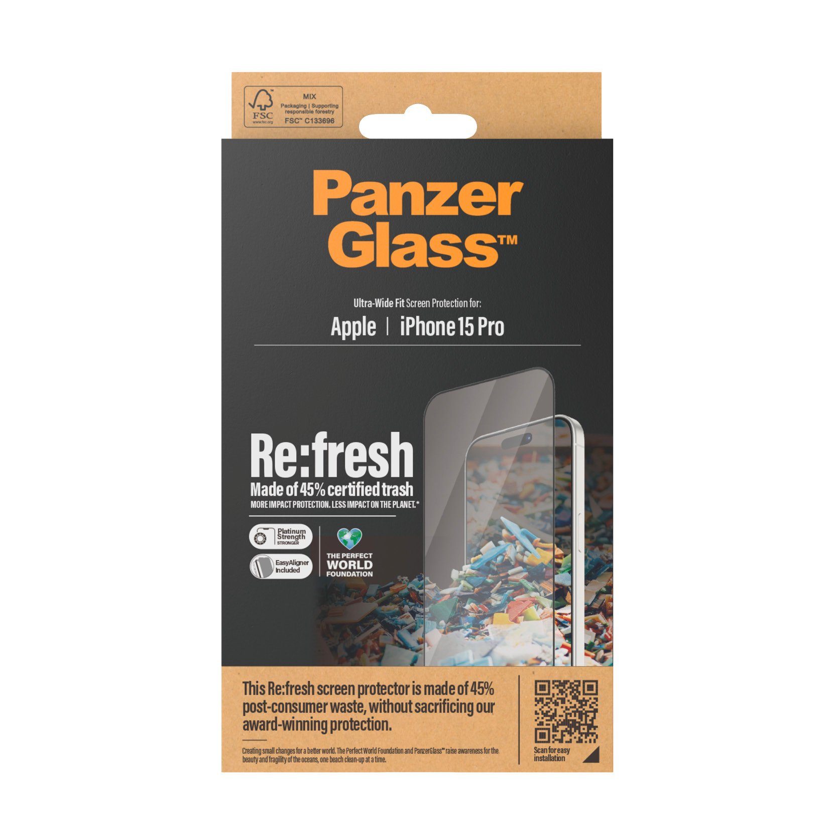 PanzerGlass Displayschutzglas Screen Protector Glass für iPhone 15 Pro, Ultra Wide Fit