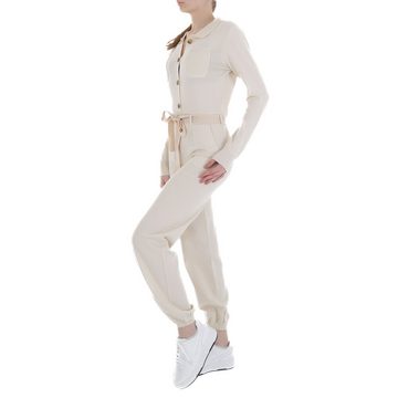 Ital-Design Overall Damen Freizeit Stretch Langer Jumpsuit in Creme