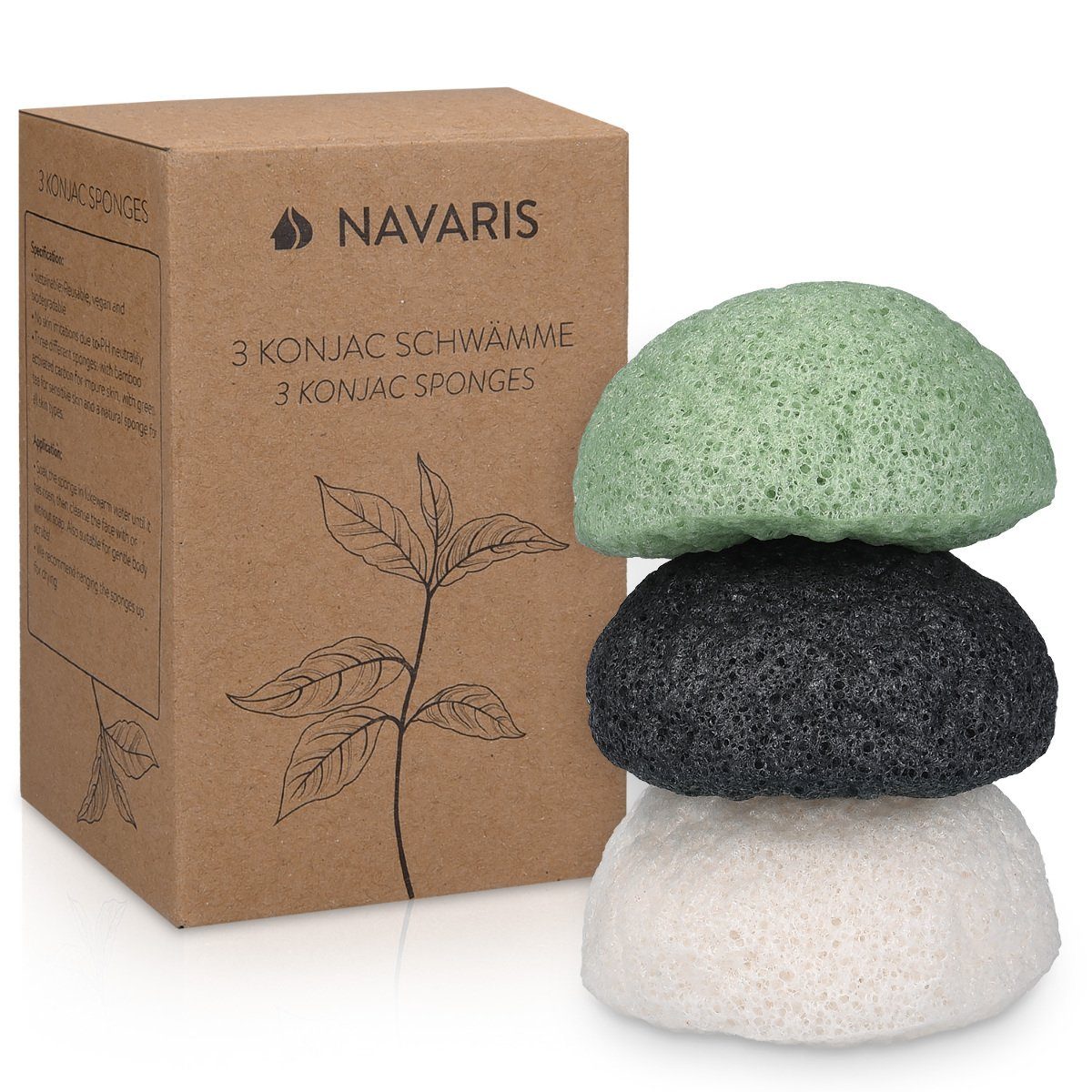 Duschgel Set aus 3 Konjac-Gesichtsschwämmen - vegan und pH-neutral