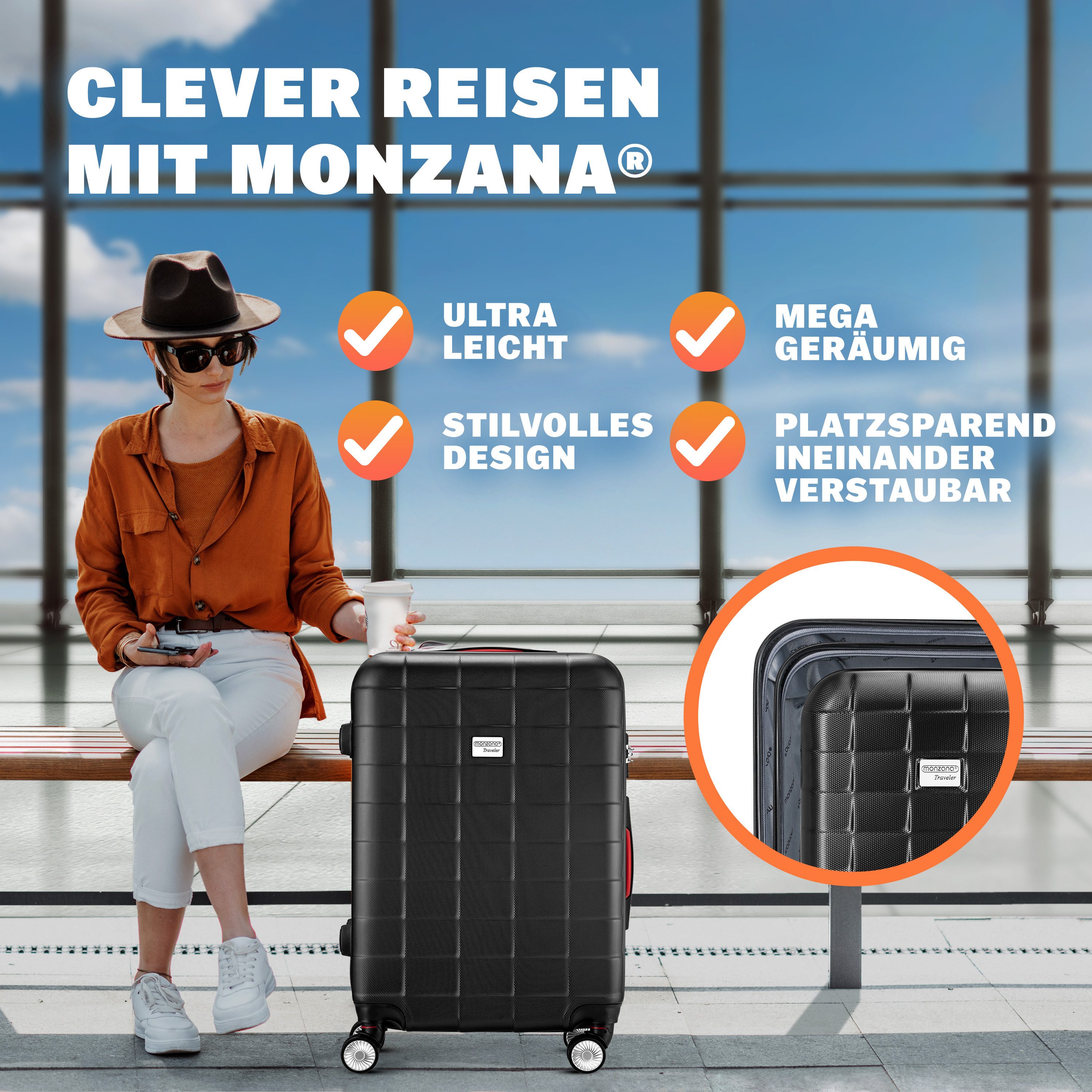 monzana Kofferset Exopack Line, 3tlg TSA Schloss Hartschalen Koffer M-L-XL günstig online kaufen