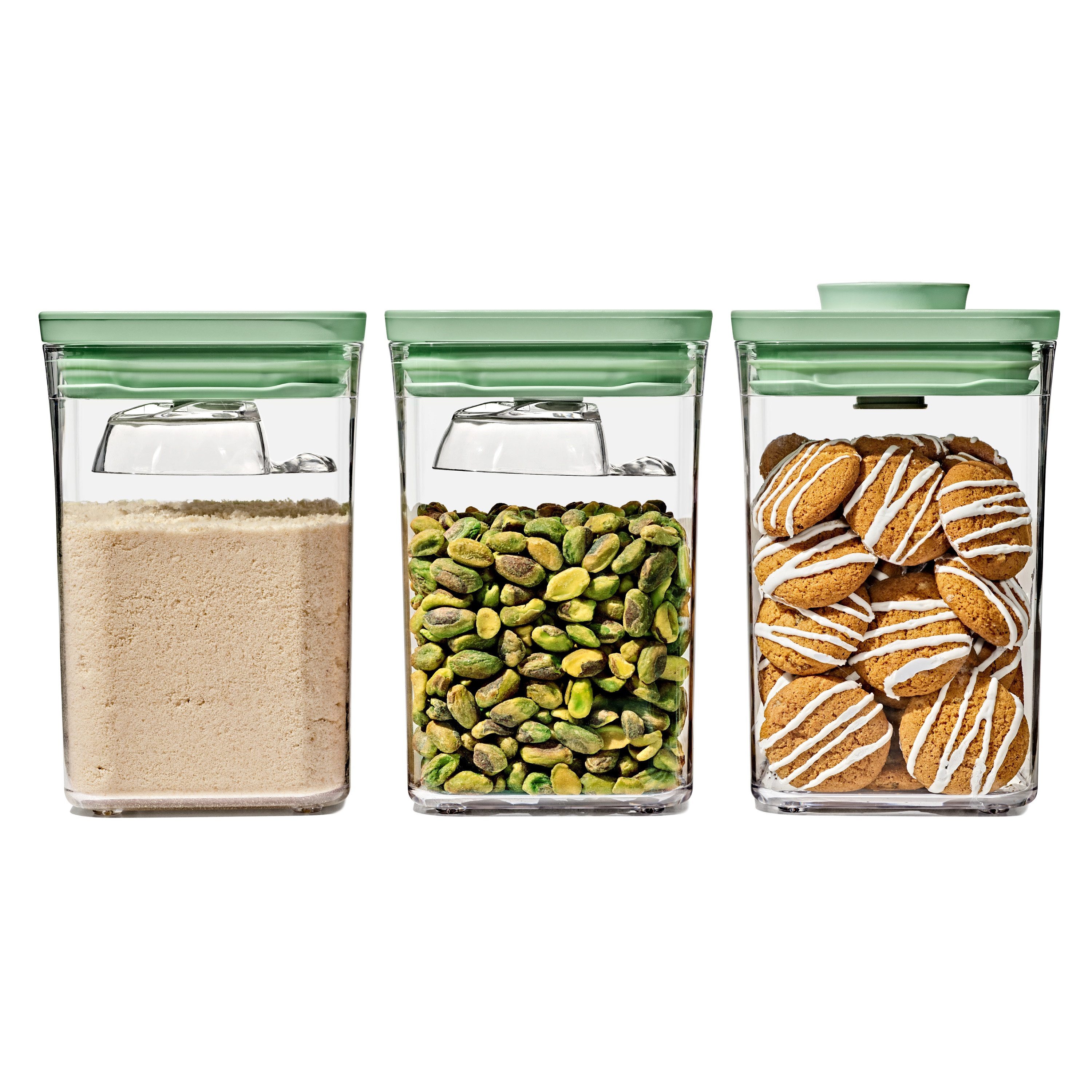 OXO Good Grips Aufbewahrungssystem 3-Piece POP Container Set with Mini Scoops - Limited Edition Pistachio, Kunststoff, (Set, 5-tlg), Langlebig, spülmaschinenfest und vielseitig einsetzbar
