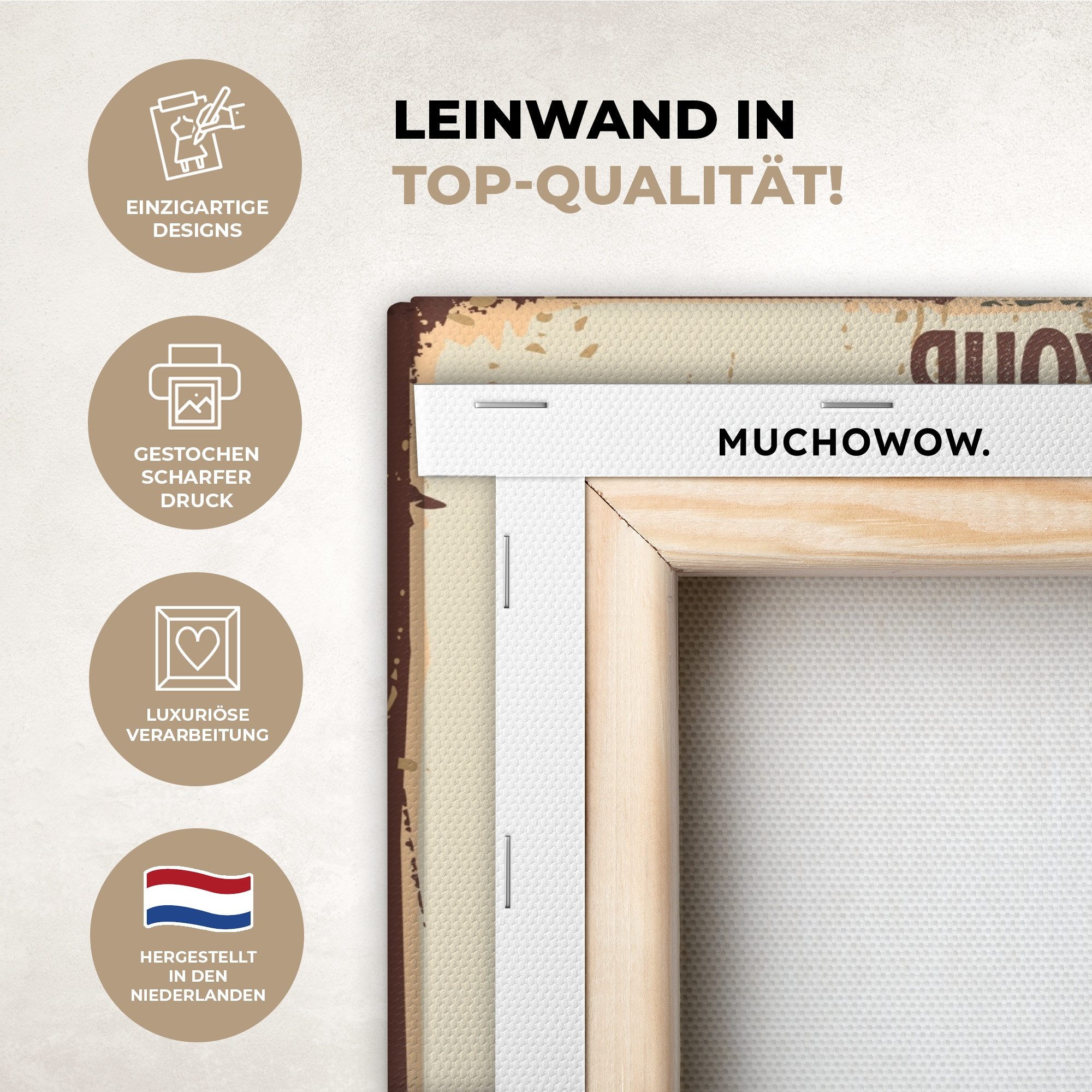 OneMillionCanvasses® Leinwandbild Vintage - Katze - Zitat - Wash your paws günstig online kaufen