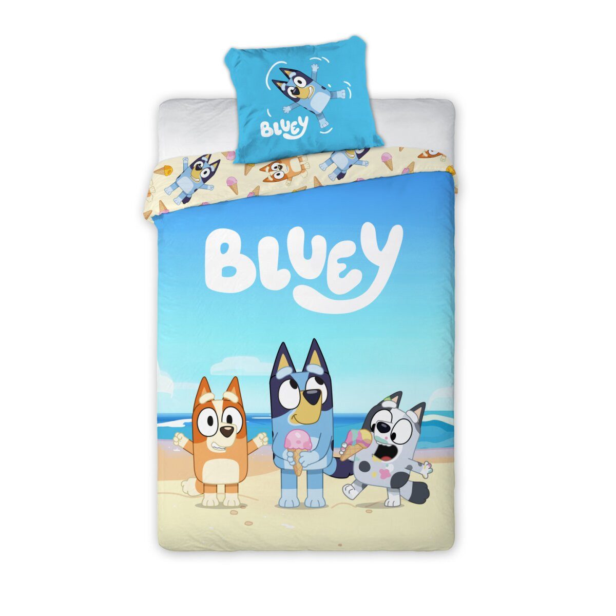 Bluey Kinderbettwäsche Bluey Beach Day Kinderbettwäsche 100x135cm