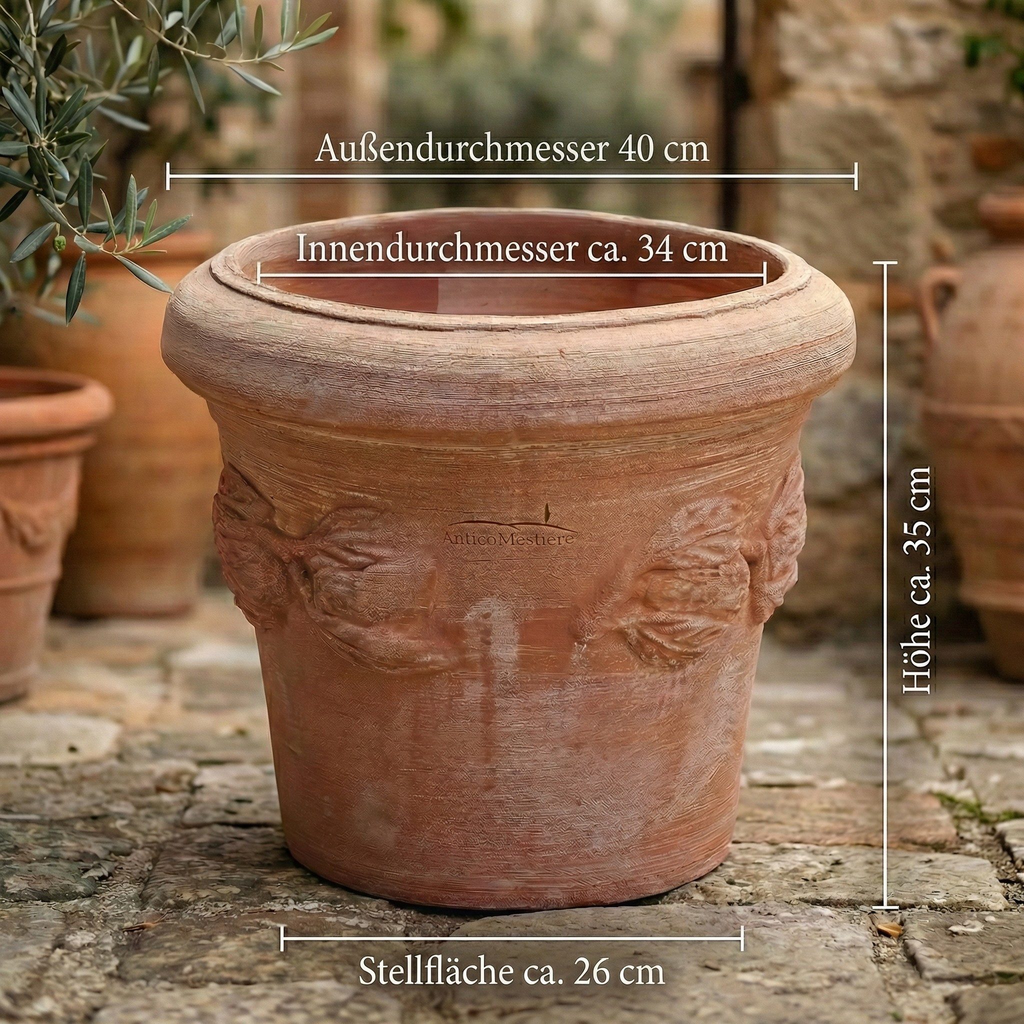 Teramico Blumentopf Pflanzgefäß Terrakotta "Limone" – Ø 40 cm – Handgefertigt (1 St), Frostfest, UV-Fest
