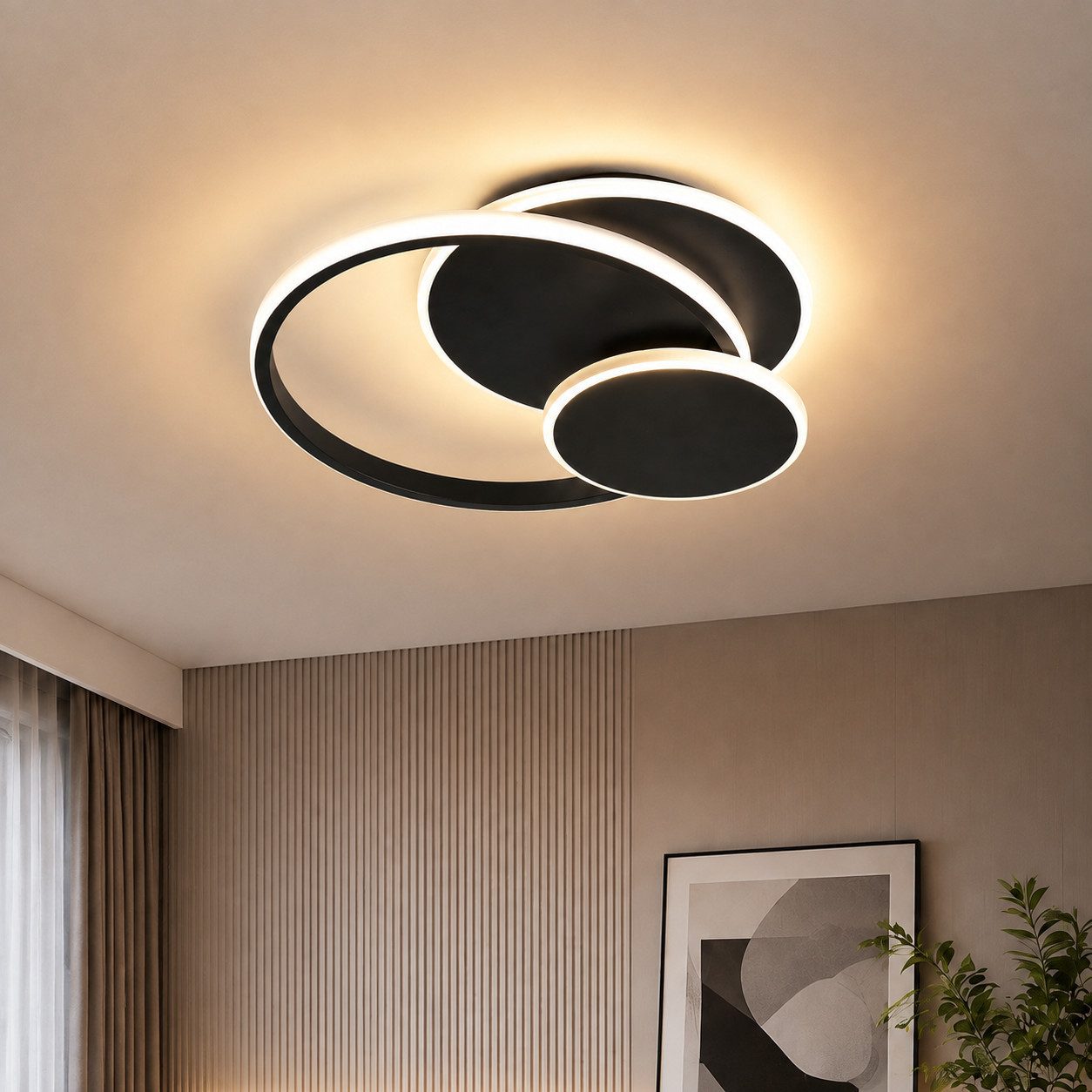 BlingBin LED Deckenleuchte dimmbar 3 Ringe Deckenlampe 33 W, 1819 lm, Bluetooth App, Schwarz, 3-Ringe, LED fest integriert, Warmweiß, Kaltweiß, Neutralweiß, für Wohnzimmer Schlafzimmer Büro Küche Esszimmer und Flur