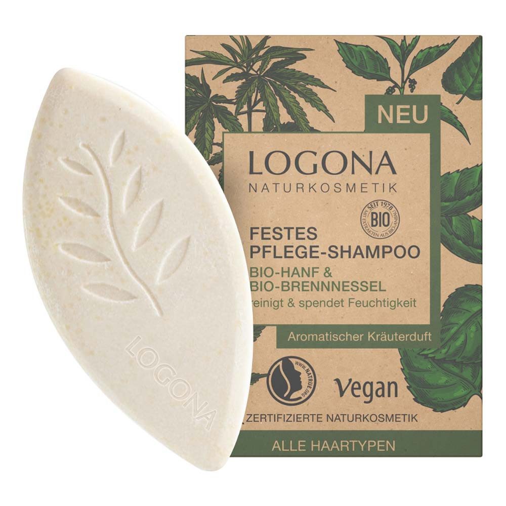 LOGONA Festes Haarshampoo Hanf & Brennnessel - Festes Pflegeshampoo 60g