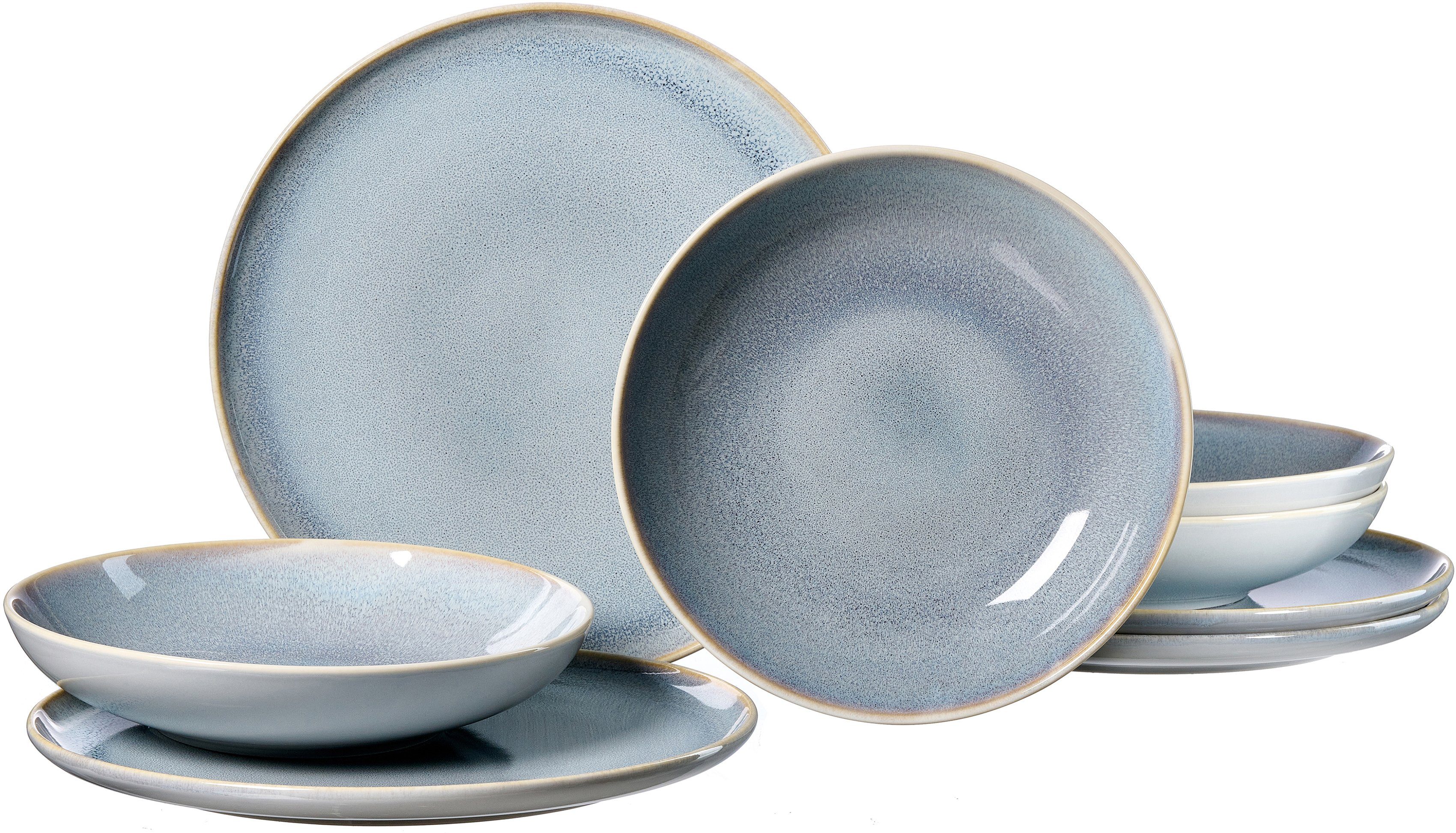 Ritzenhoff & Breker Столовый сервиз Teller Set, Geschirr-Set Skagen Ston (8-tlg), 4 Personen, Porzellan, Reaktivglasur, 8 Teile, für 4 Personen