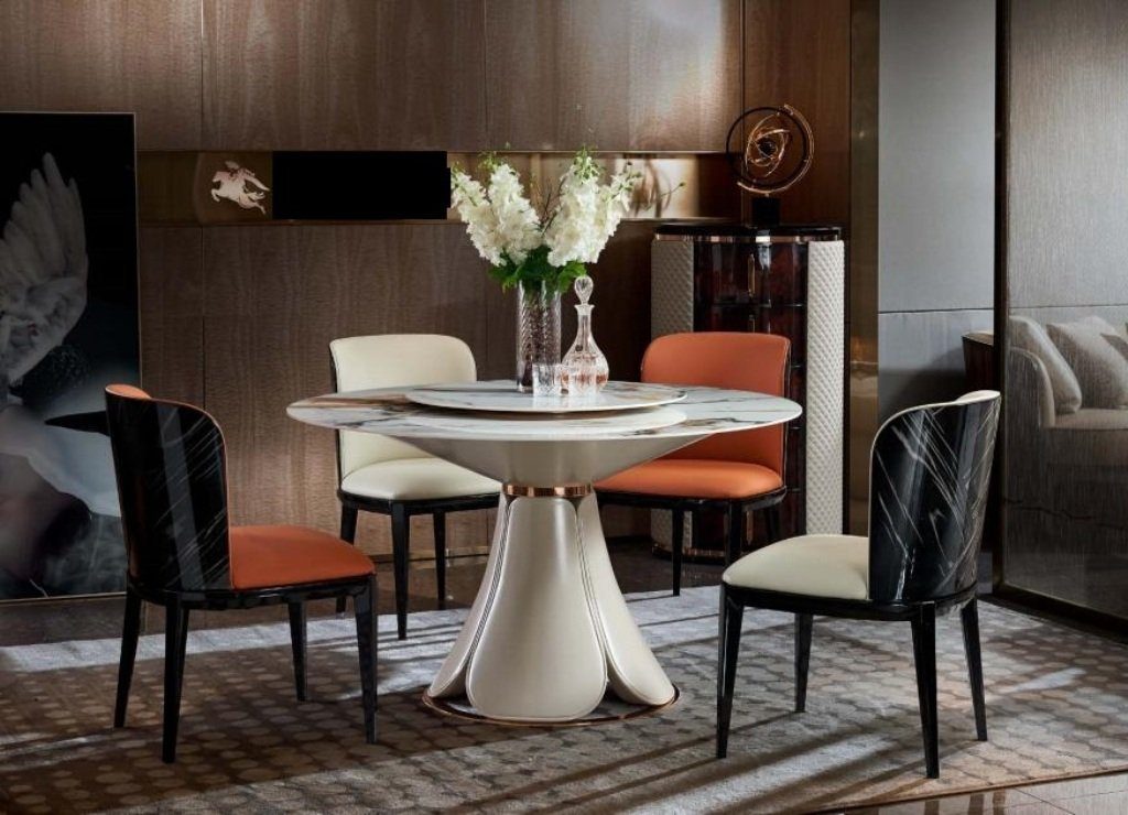 JVmoebel Stuhl, Stuhl Set Kreative Luxus 4x Neu Design Esszimmer Leder Stühle Milch