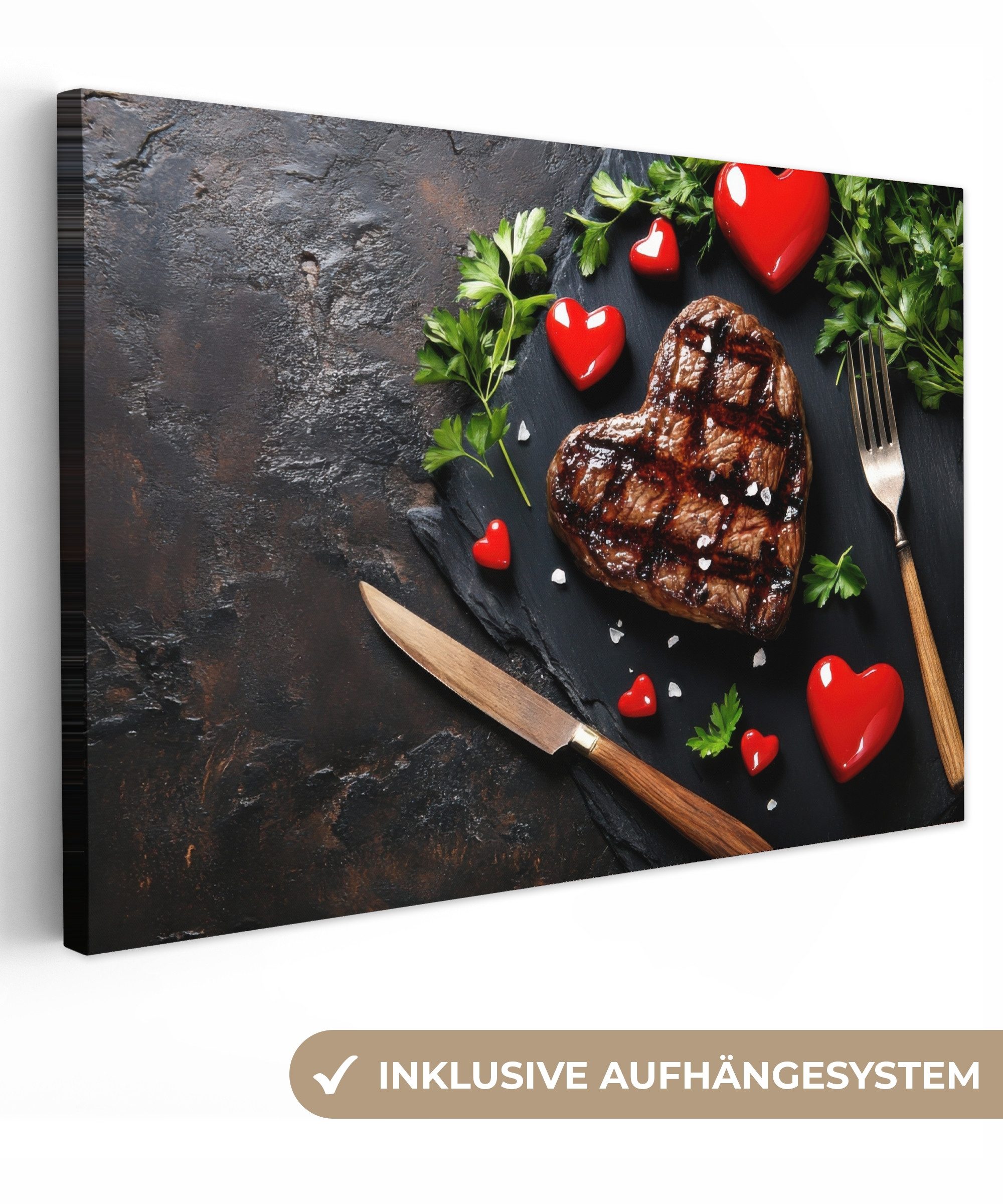 OneMillionCanvasses® Leinwandbild Steak - Herz - günstig online kaufen