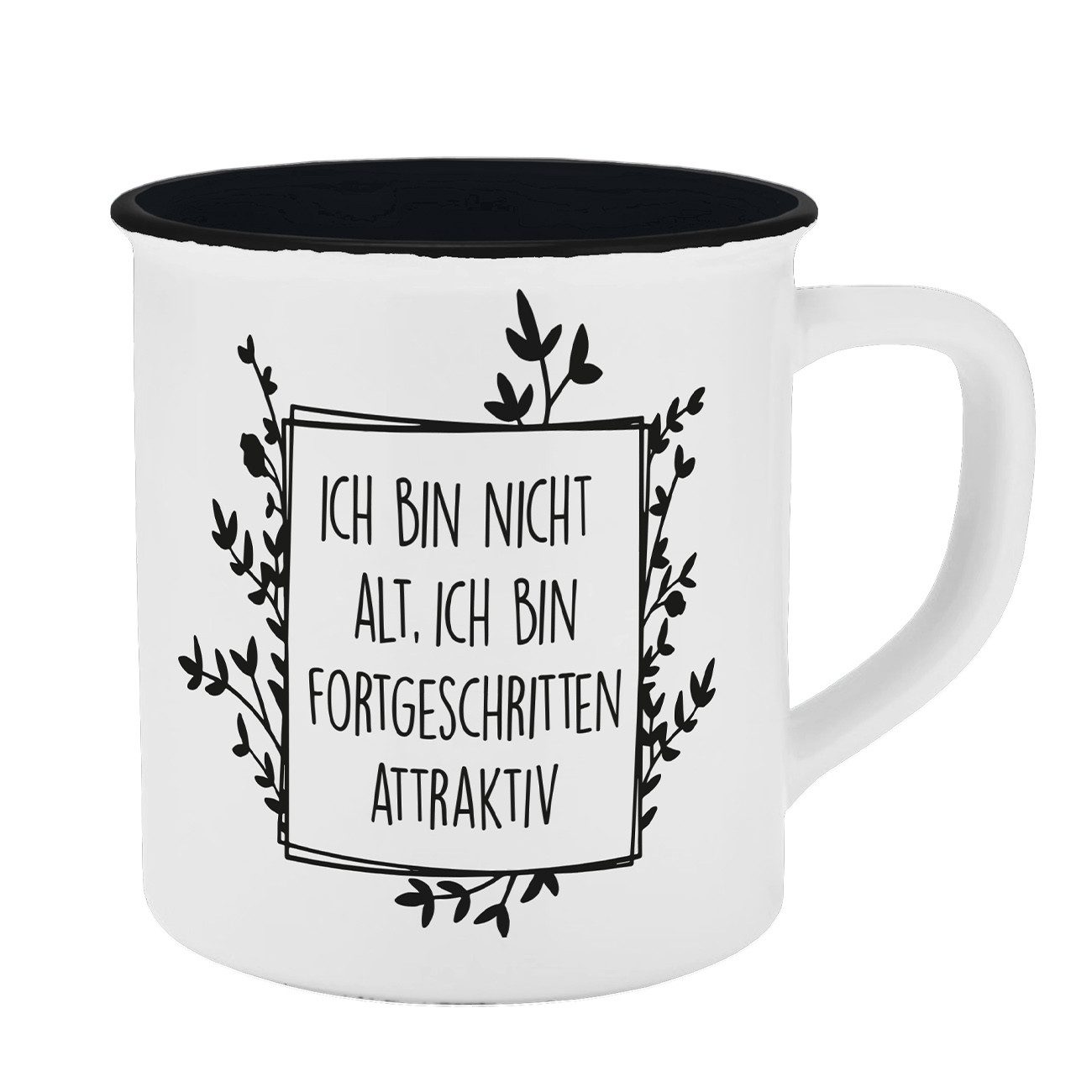 Geda Labels GmbH Tasse Fortgeschritten attraktiv, 1-tlg., Keramik, Weiß, 400ml, spülmaschinengeeignet