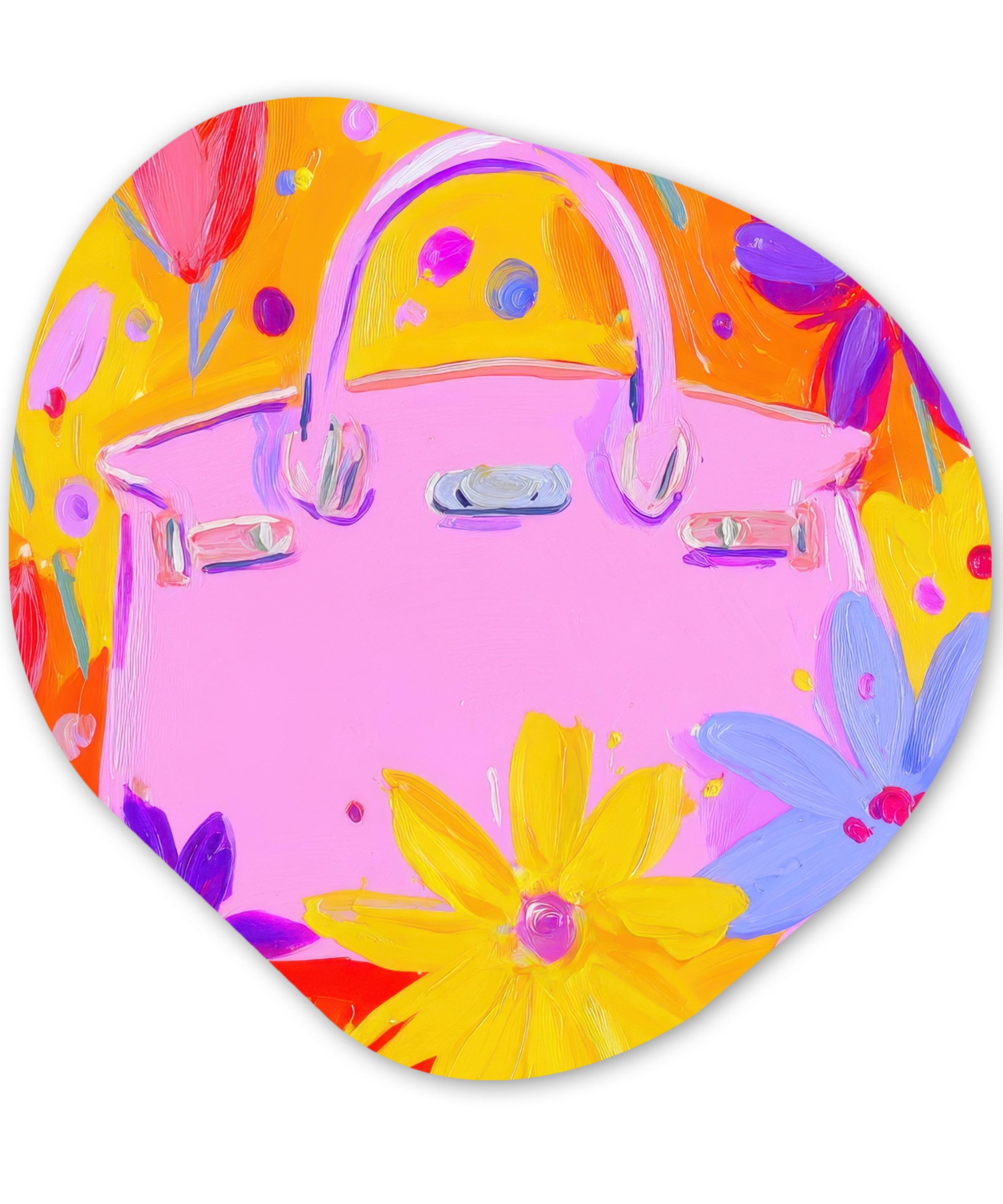 MuchoWow Gemälde Tasche - Rosa - Blumen, Fotodruck (1 St), Wandbild Abstrakt, Wohnzimmer Schlafzimmer Wanddekoration, 40x40 cm