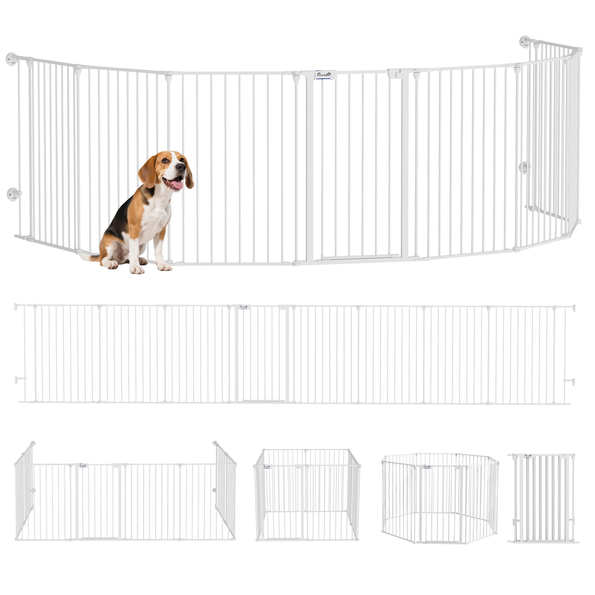 PawHut Freigehege Hundeabsperrgitter mit 8 Platten, Stahl, Weiß 154 x 154 x 90 cm