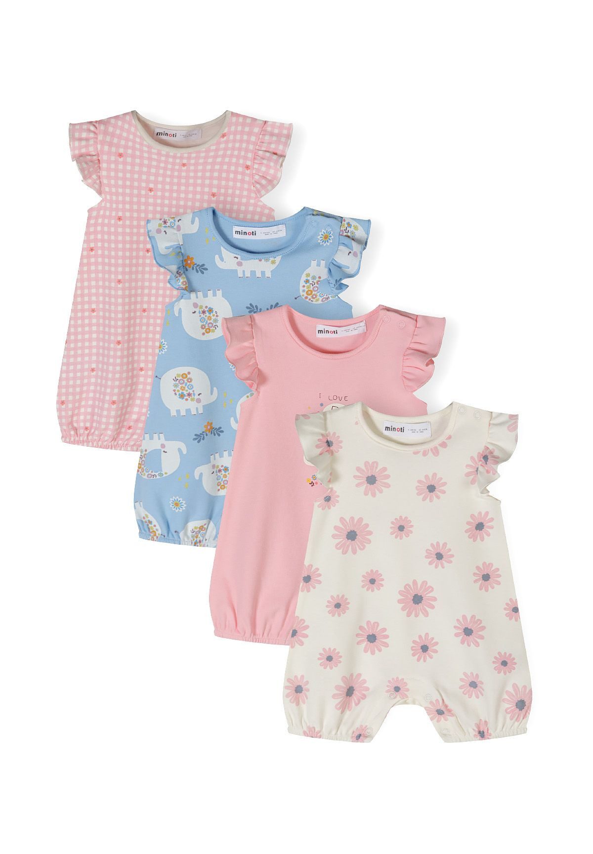 Schlafoverall Strampler mit Rüschen im 4-er Pack (0-24m)