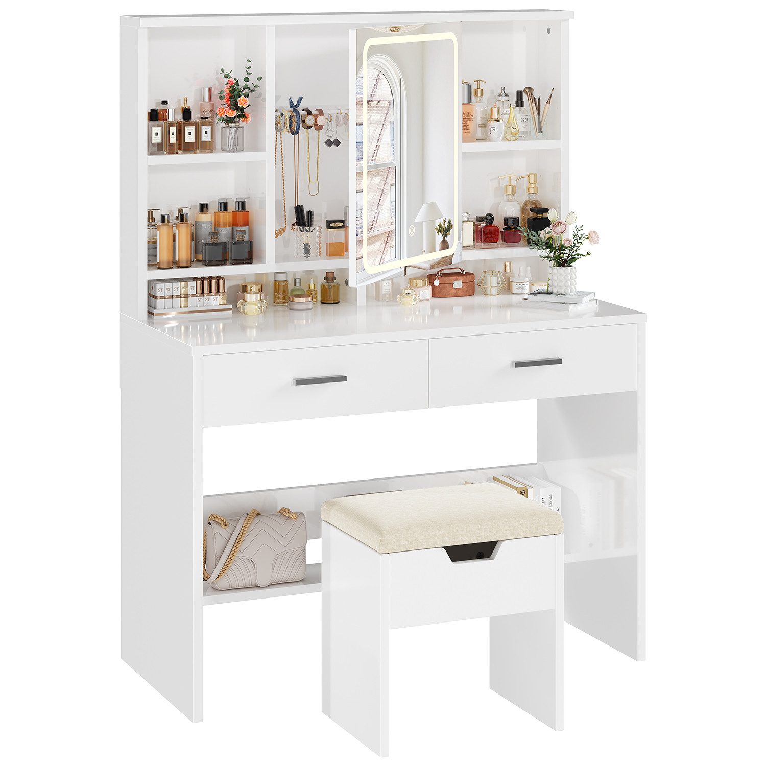 HOMALL Schminktisch Schminktisch mit Spiegel und LED 2 Schubladen und 6 Abl günstig online kaufen