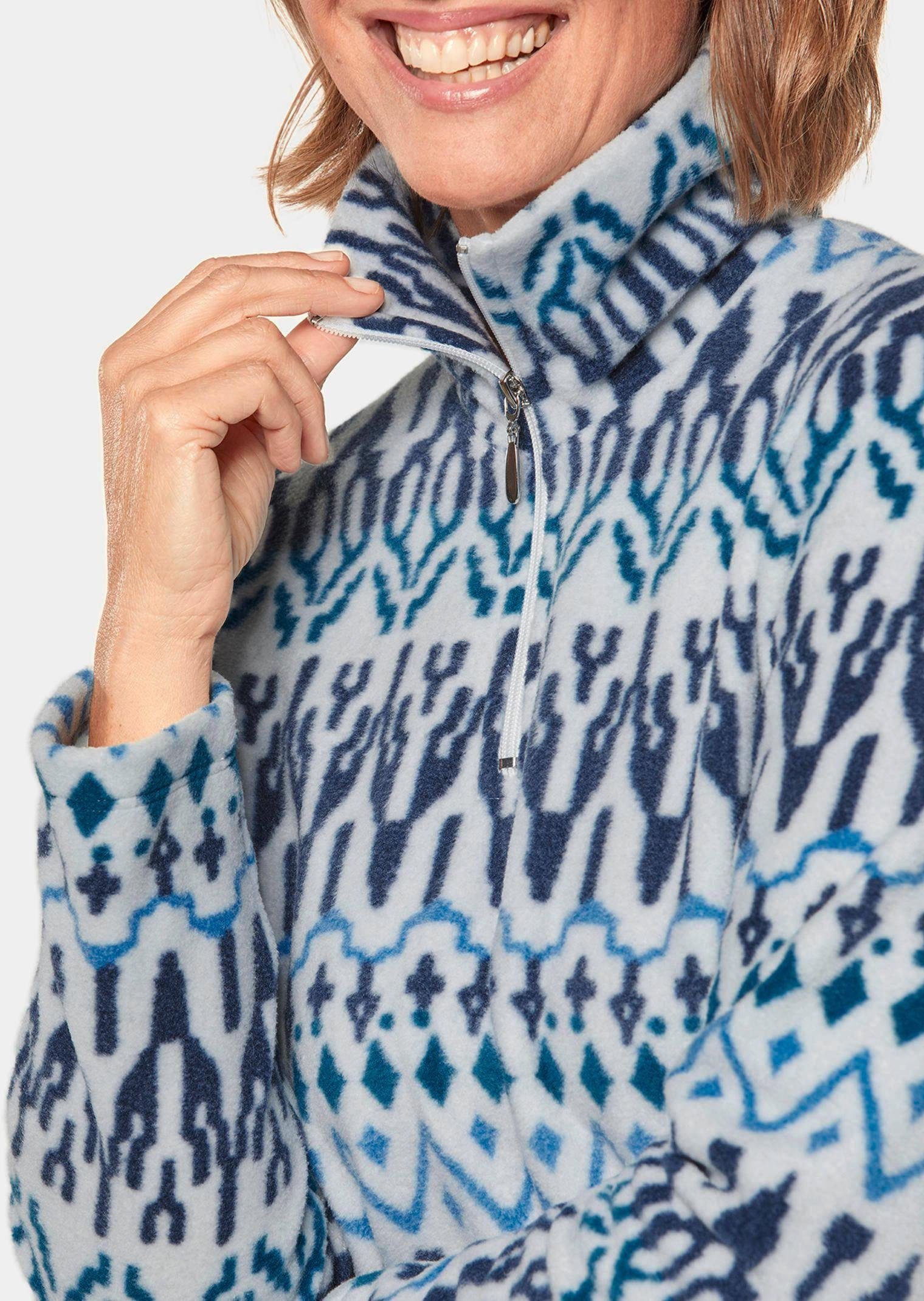 Sweater blau gemustert Kurzgröße: Fleece-Troyer warmer / Kuschelig GOLDNER