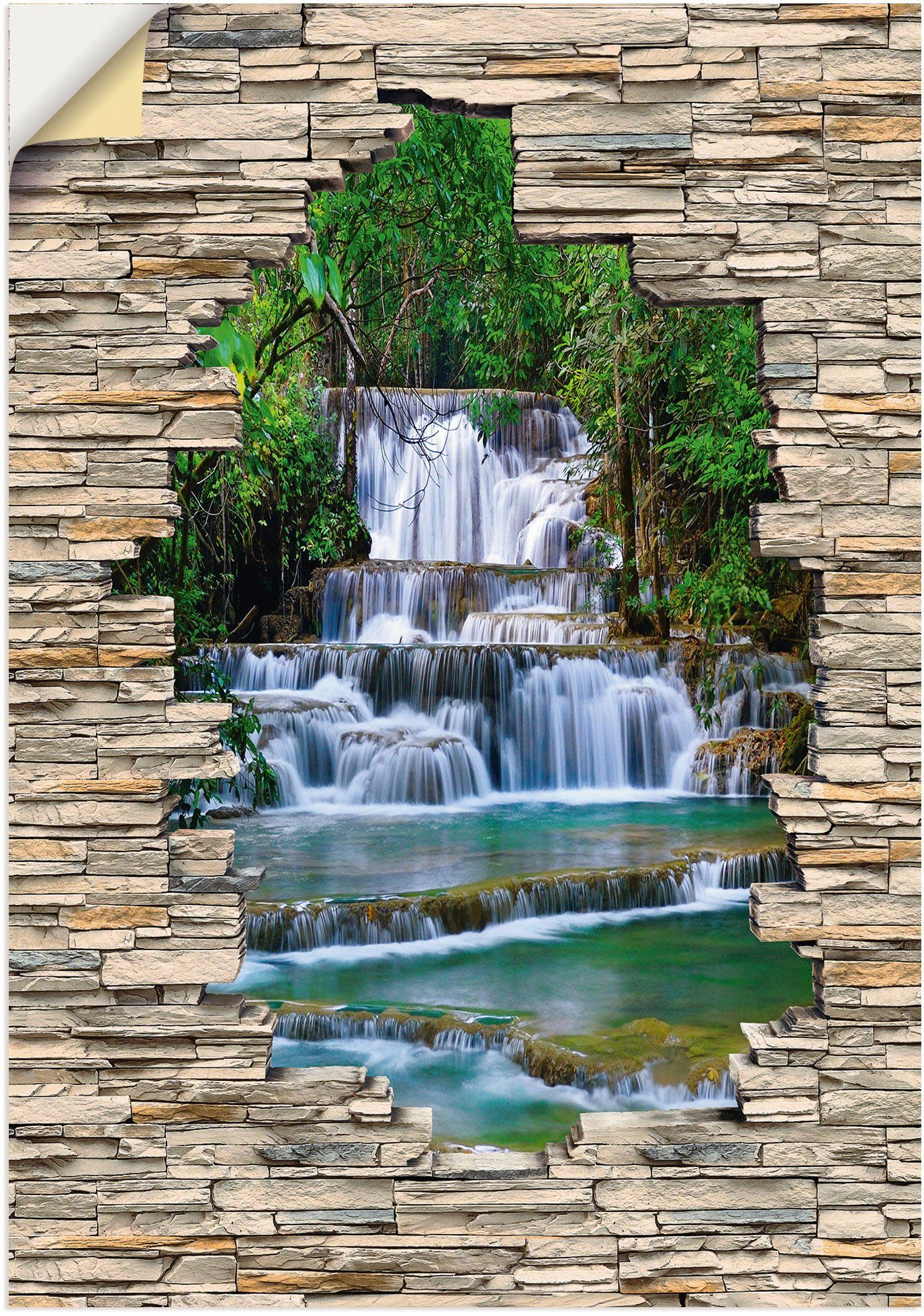 Artland Wandbild Tiefen Wald Wasserfall Stein Mauer Blick, Wasserfallbilder (1 St), als Alubild, Leinwandbild, Wandaufkleber oder Poster in versch. Größen