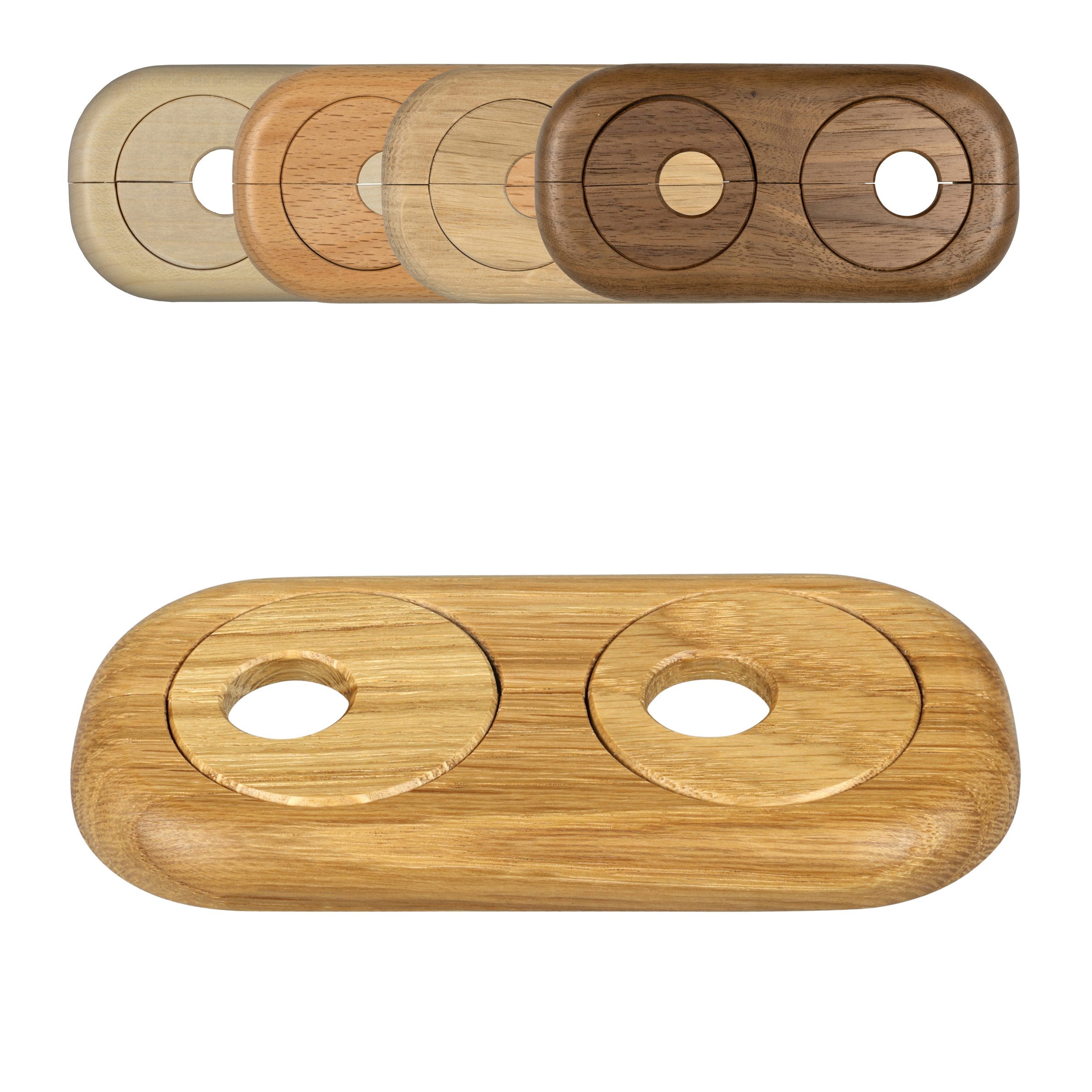 FUX Heizungsverkleidung Doppel Heizungsrohr Rosette, Rohrabstand variabel, Rohrabdeckung, Zubehör für Abdeckungen Heizungsrohr, Echtholz