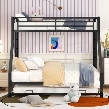SOFTWEARY Etagenbett Metallbett mit 3 Schlafgelegenheiten und Lattenroste (90x200 cm/140x200 cm), Kinderbett mit Rausfallschutz