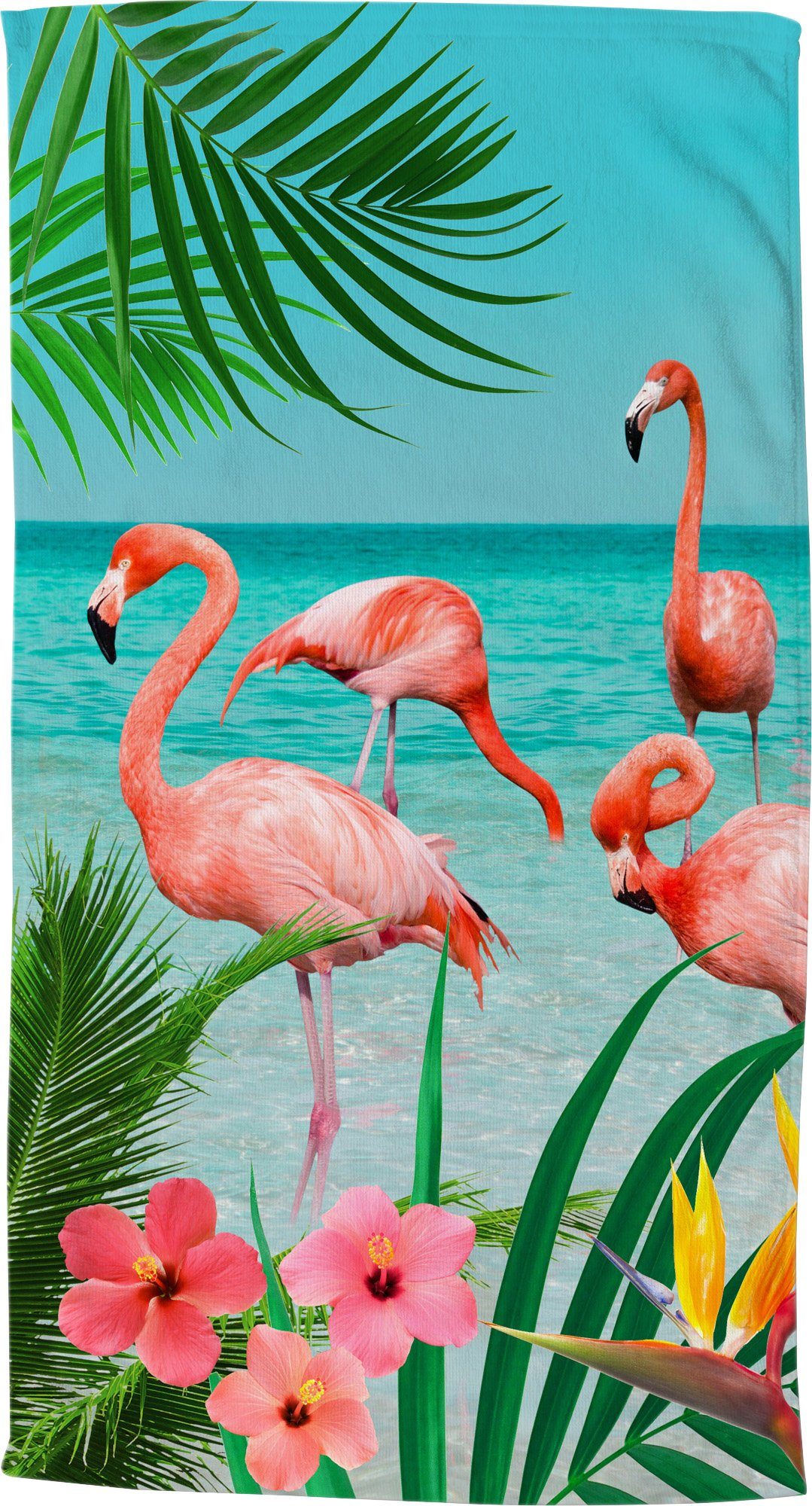 (1-St), nach mit Das erreicht morning mehrmaliger good Strandtuch volle Flamingos, Frottier Microfaser Wäsche Flamingo, Saugfähigkeit seine