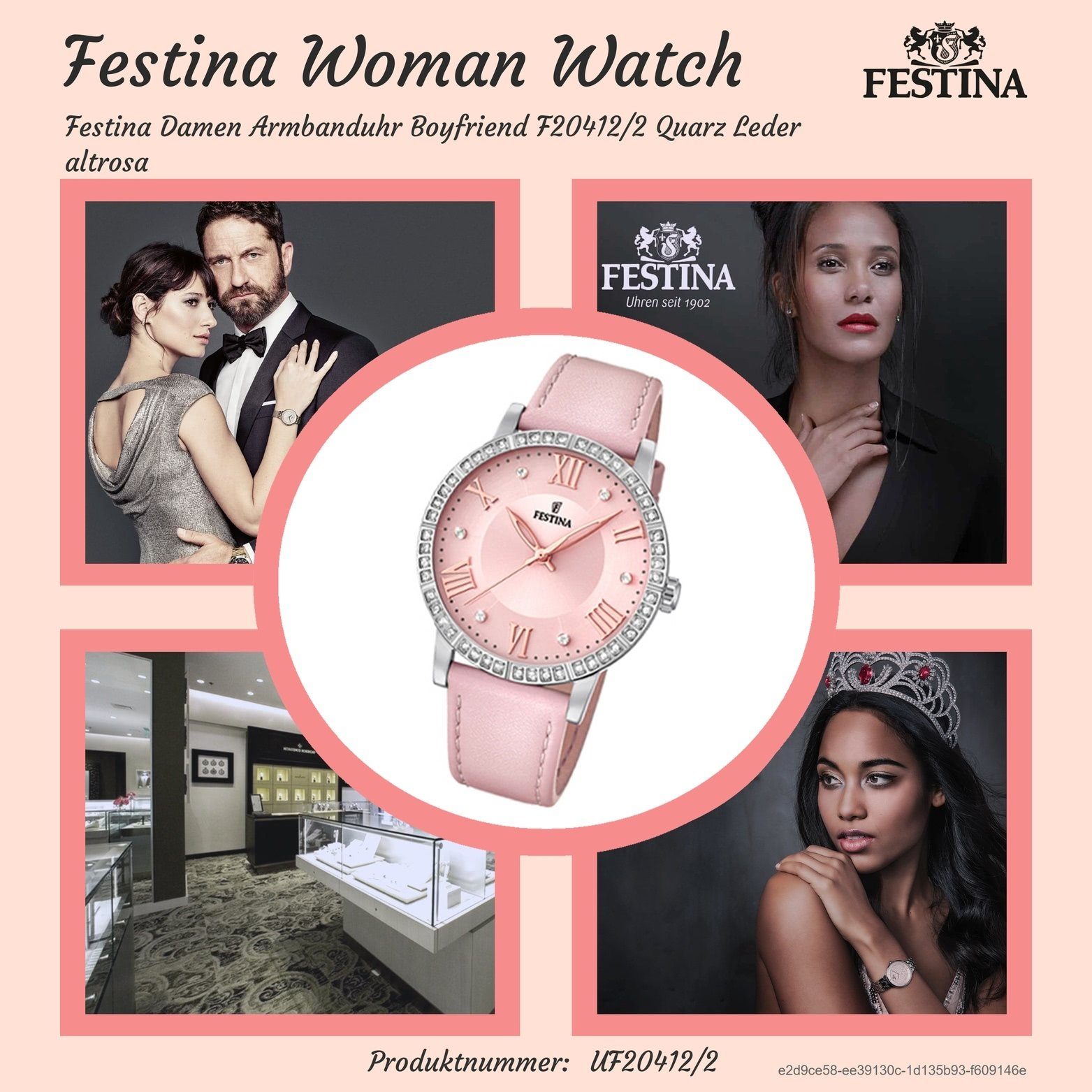 Festina Quarzuhr Festina rund, 37mm) Leder Lederarmband mittel (ca. altrosa, Damen Uhr, Damenuhr