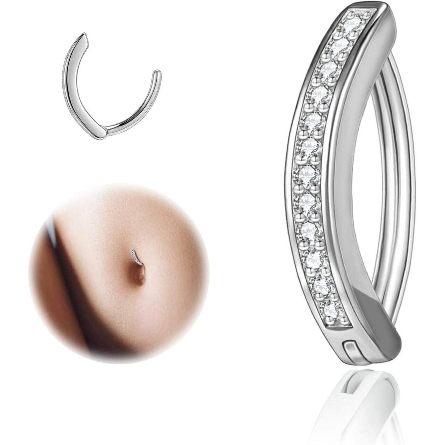 ZS Bauchnabelpiercing 14G Silber 925 Diamanten Clicker Bauchnabelpiercing Frauen
