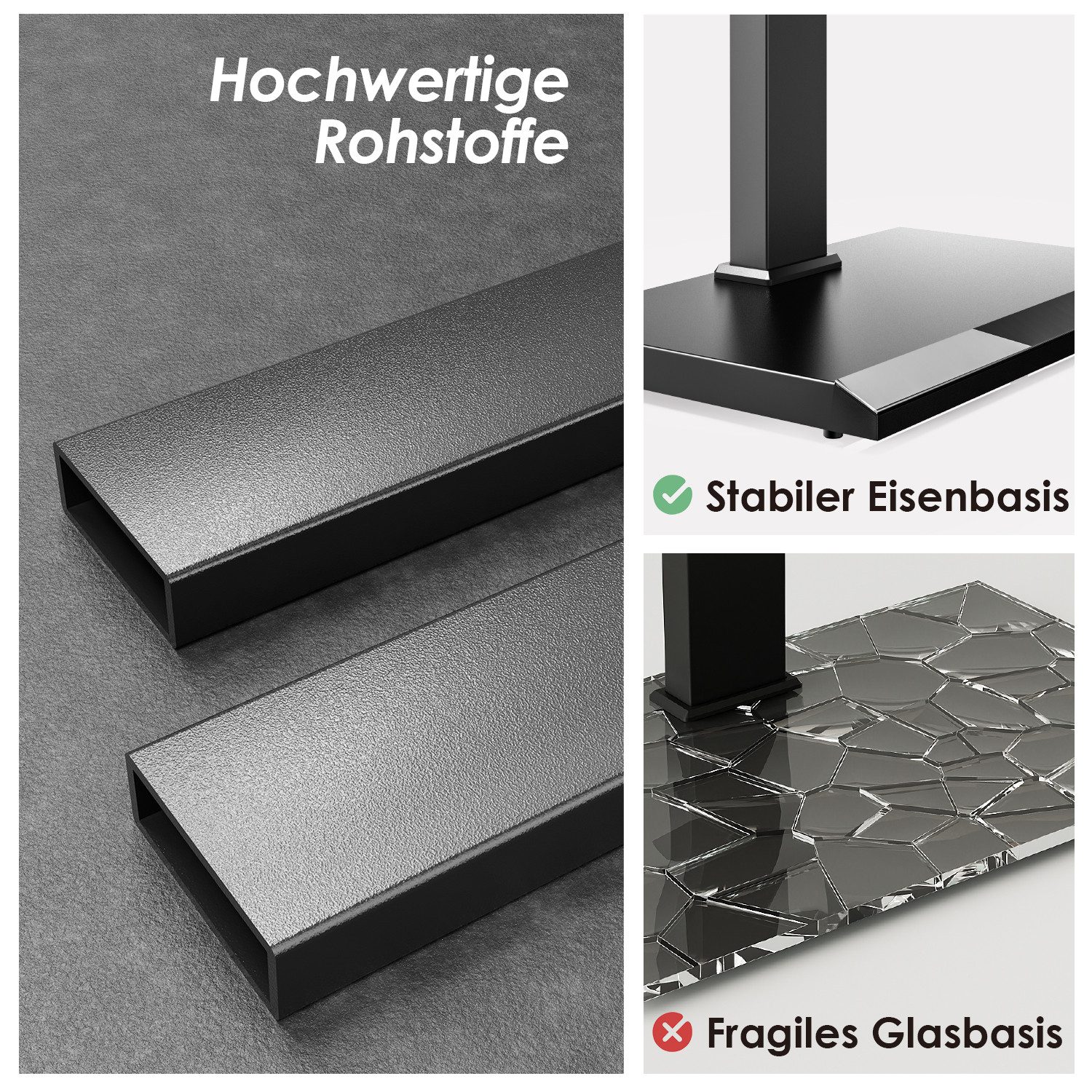 FITUEYES TV-Ständer ±30° schwenkbar, höhenverstellbar, 32-65 Zoll, (bis 65 Zoll, Metallbodenplatte) – Bild 5 von 5
