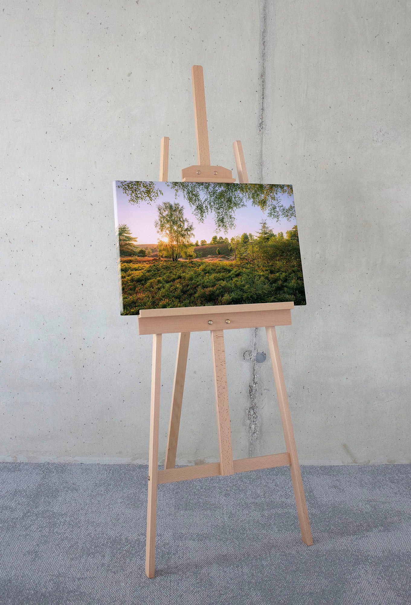 Komar Leinwandbild Sommerabend - Größe 60 x 40 cm, Baum, Berge, Blumen, Blätter, Foto, Jahreszeiten, Landschaft, Meer, Natur, Palmen, Strand (Packung, 1 St), Keilrahmenbild mi Echtholzrahmen