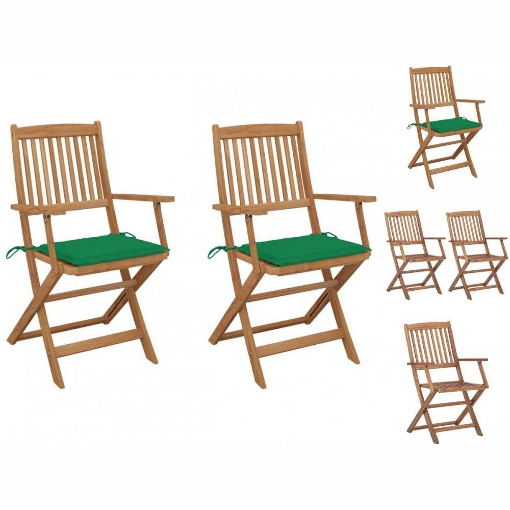 vidaXL Gartenstuhl Klappbare Gartenstühle 2 Stk mit Kissen Massivholz Akazie Holz