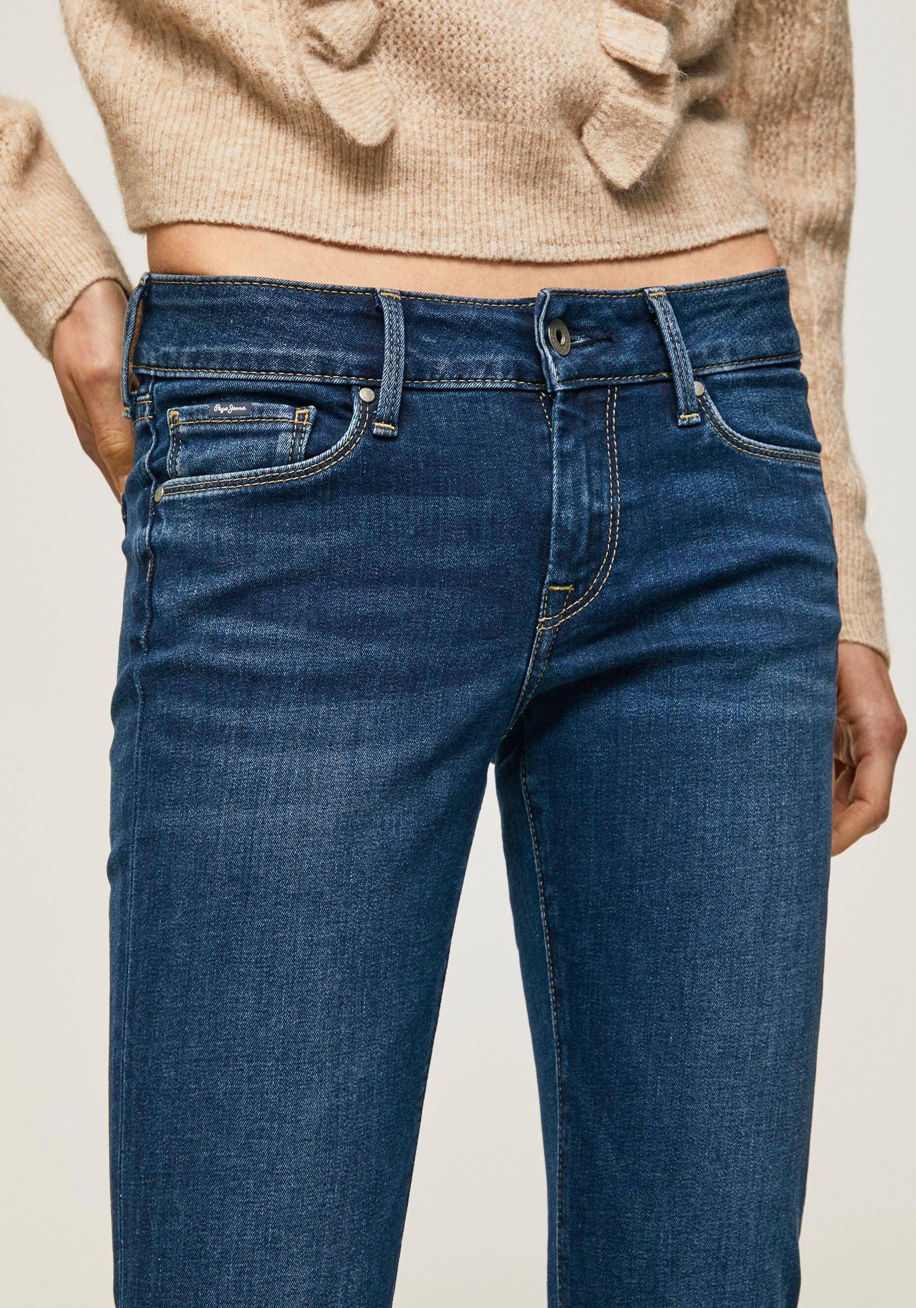 Pepe Jeans Skinny-fit-Jeans used mit dark Bund SOHO im worn und 1-Knopf Stretch-Anteil 5-Pocket-Stil