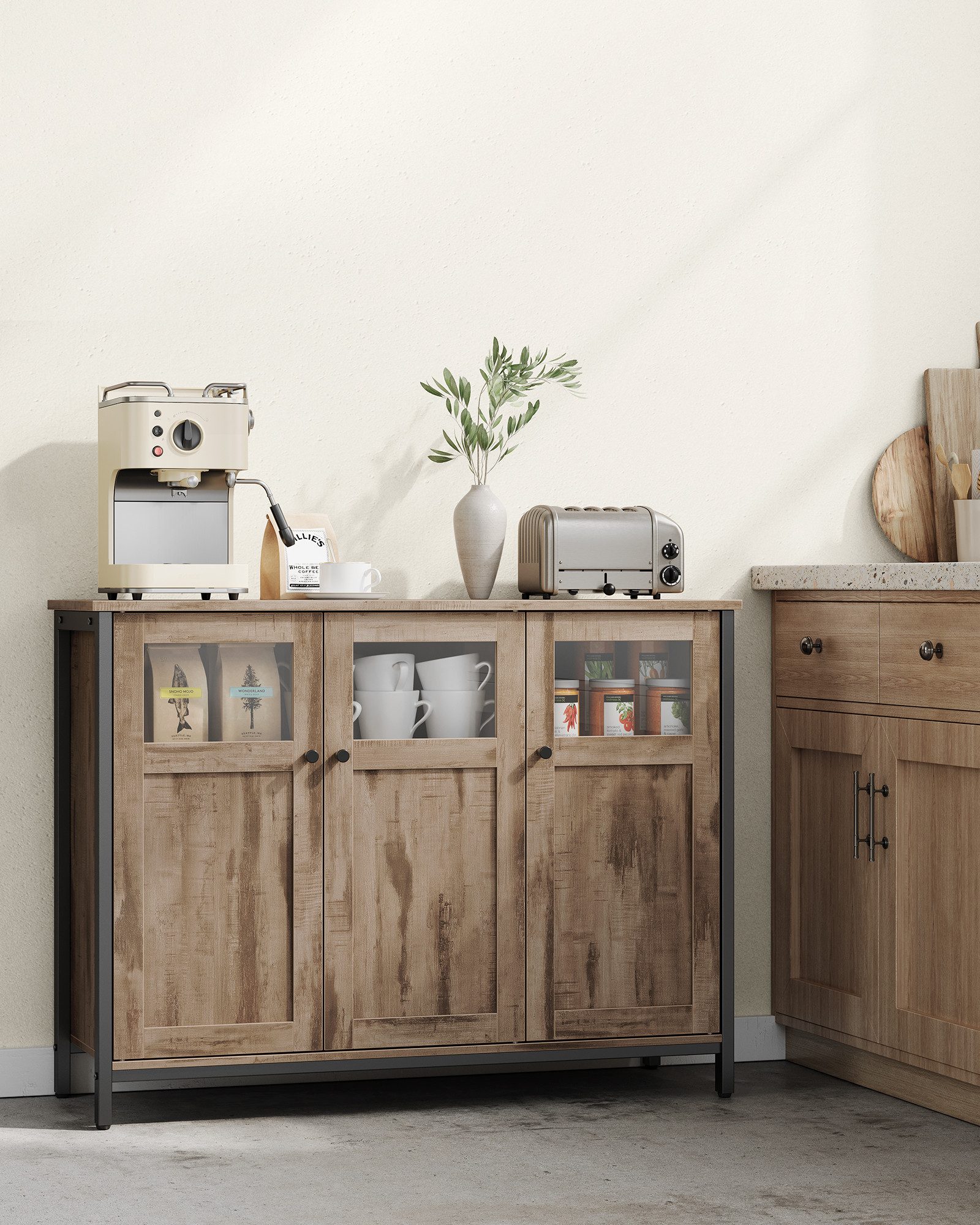 VASAGLE Sideboard Küchenschrank (Aufbewahrungsschrank, Stahlrahmen, Industr günstig online kaufen