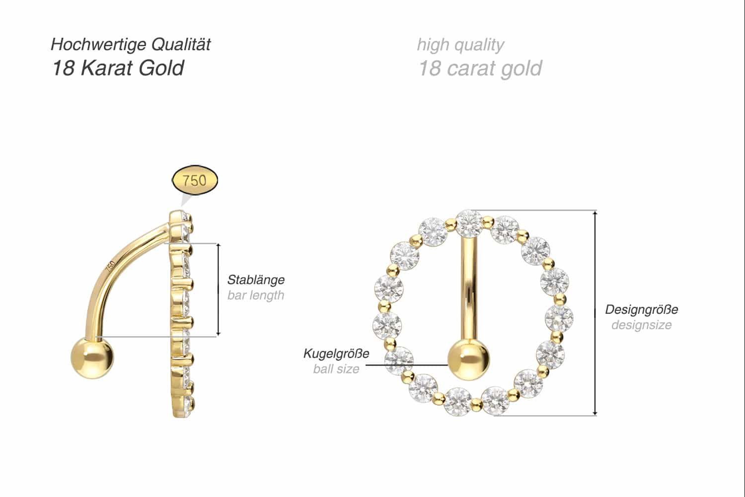 PIERCINGLINE Bauchnabelpiercing 18 Karat Gold Bananabell MOISSANIT-RING (Bananabells, 1-tlg)