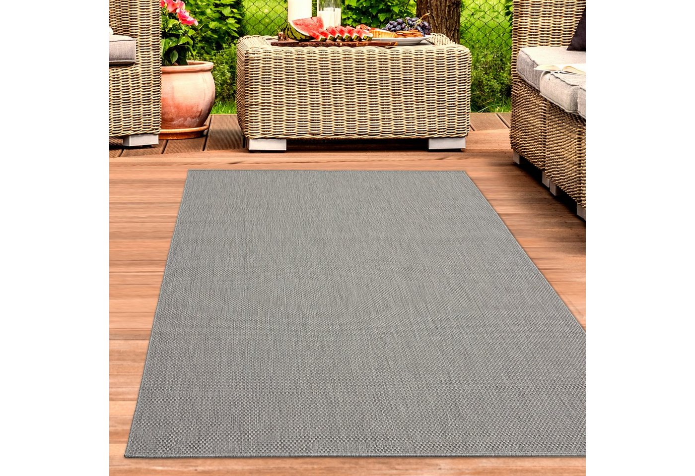 Carpetia Outdoorteppich zeitlos, rechteckig, Höhe: 5 mm, pflegeleicht, wetterbeständig, für Innen- und Außenbereich geeignet
