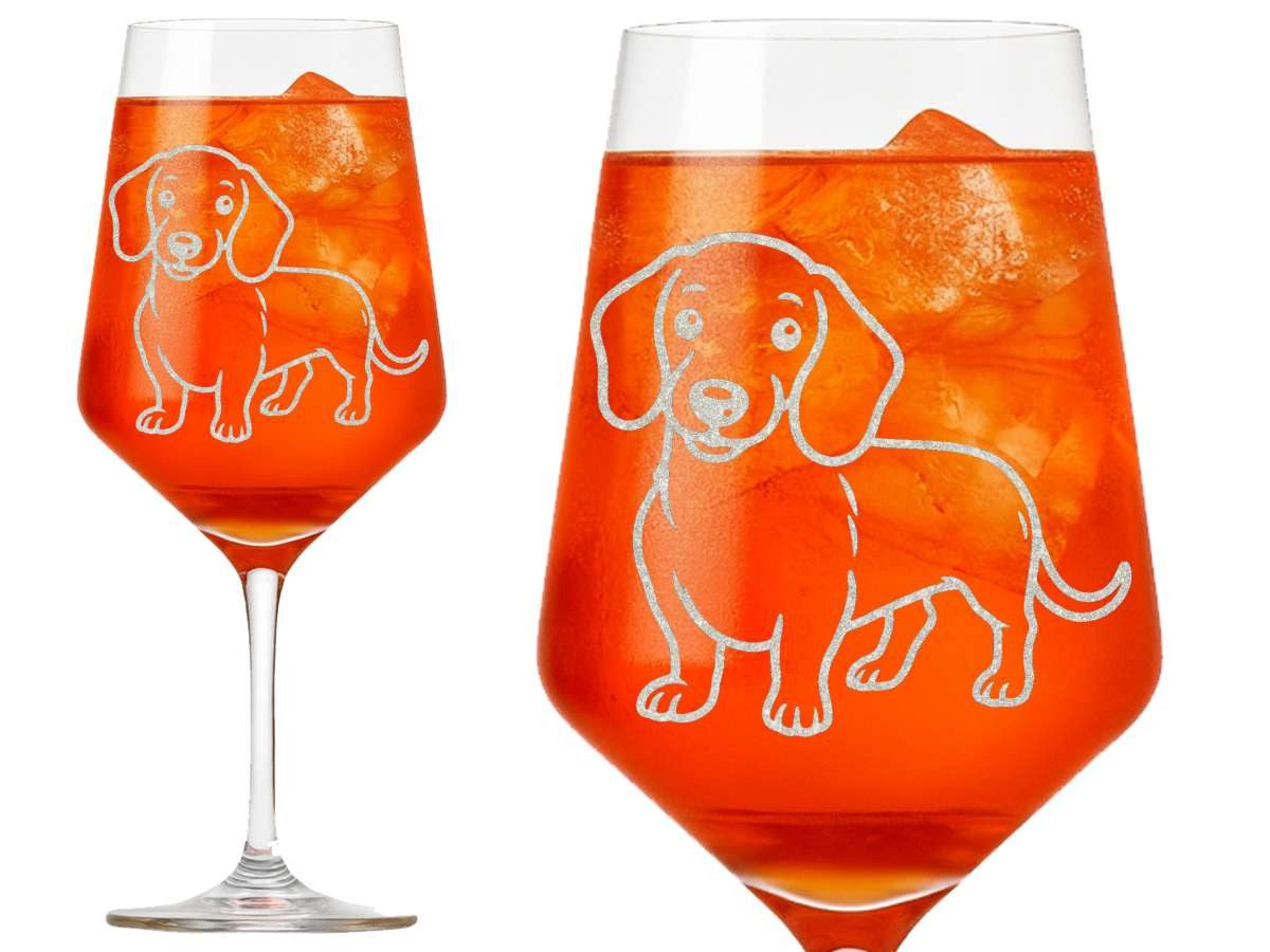eXODA Weinglas Motiv niedlicher Dackel für Weißwein mit Gravur, 1-tlg., Glas, Atemberaubende Darstellung