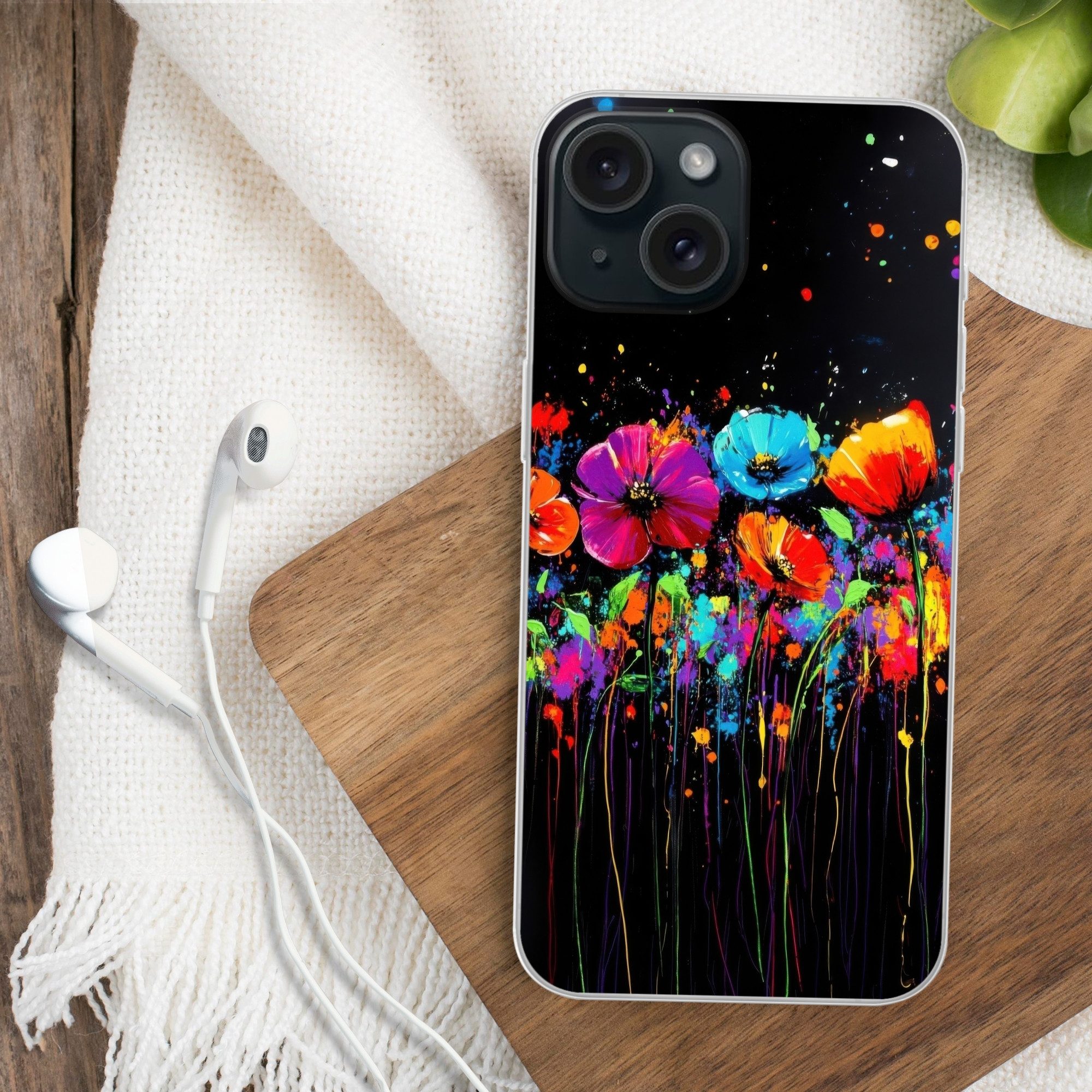 MuchoWow Handyhülle für Apple iPhone 15 Blumen - Bunt - Spritzer, Smartphone-Bumper, Print, Handy Schutzhülle Dünn