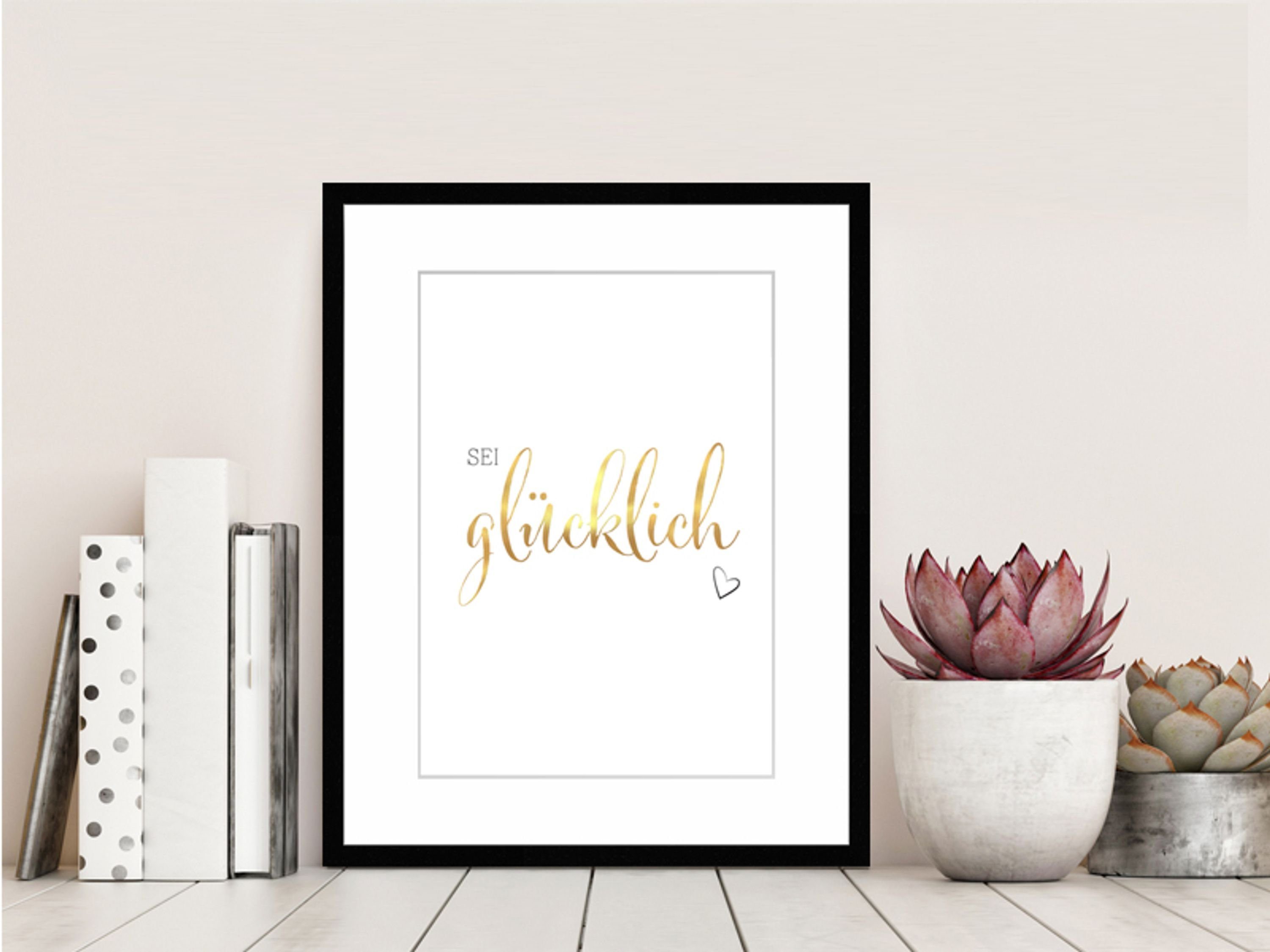 artissimo Sprüche: Poster Poster schwarz-weiß Sprüche Motivation und mit Goldfolie Zitate Glück gold, Glück