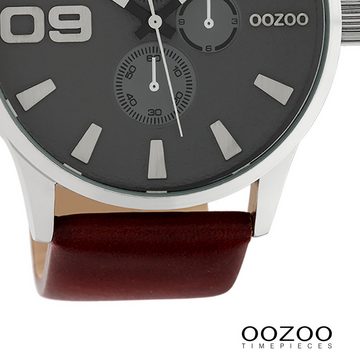 OOZOO Quarzuhr Oozoo Unisex Armbanduhr Timepieces Analog, (Analoguhr), Herren, Damenuhr rund, extra groß (48mm) Lederarmband dunkelbraun