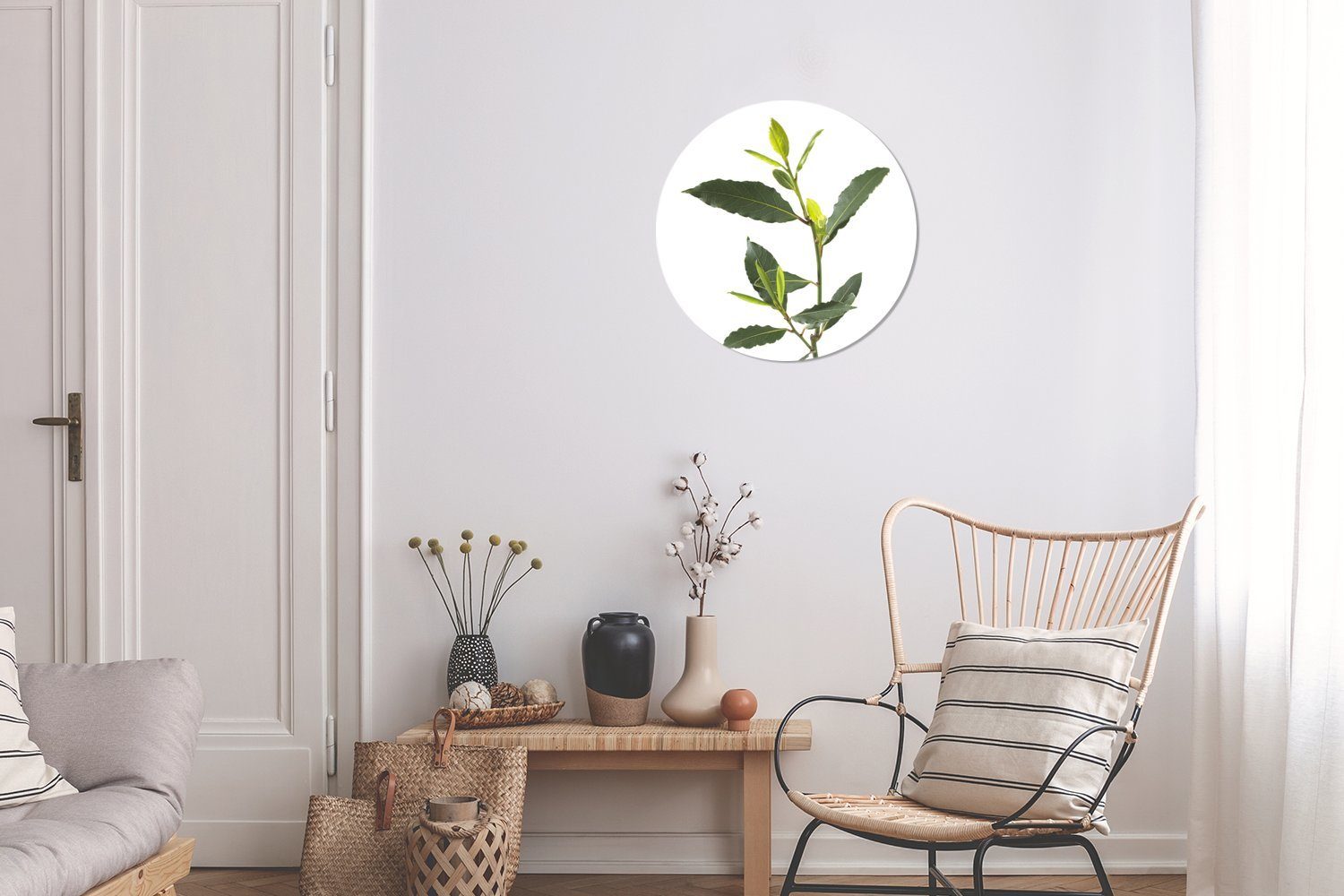 Wandbild, den Gemälde Rundes Blättern, Forex, 30x30 Kreis grünen cm Wohnzimmer, Wanddekoration mit St), MuchoWow (1 Lorbeerzweig