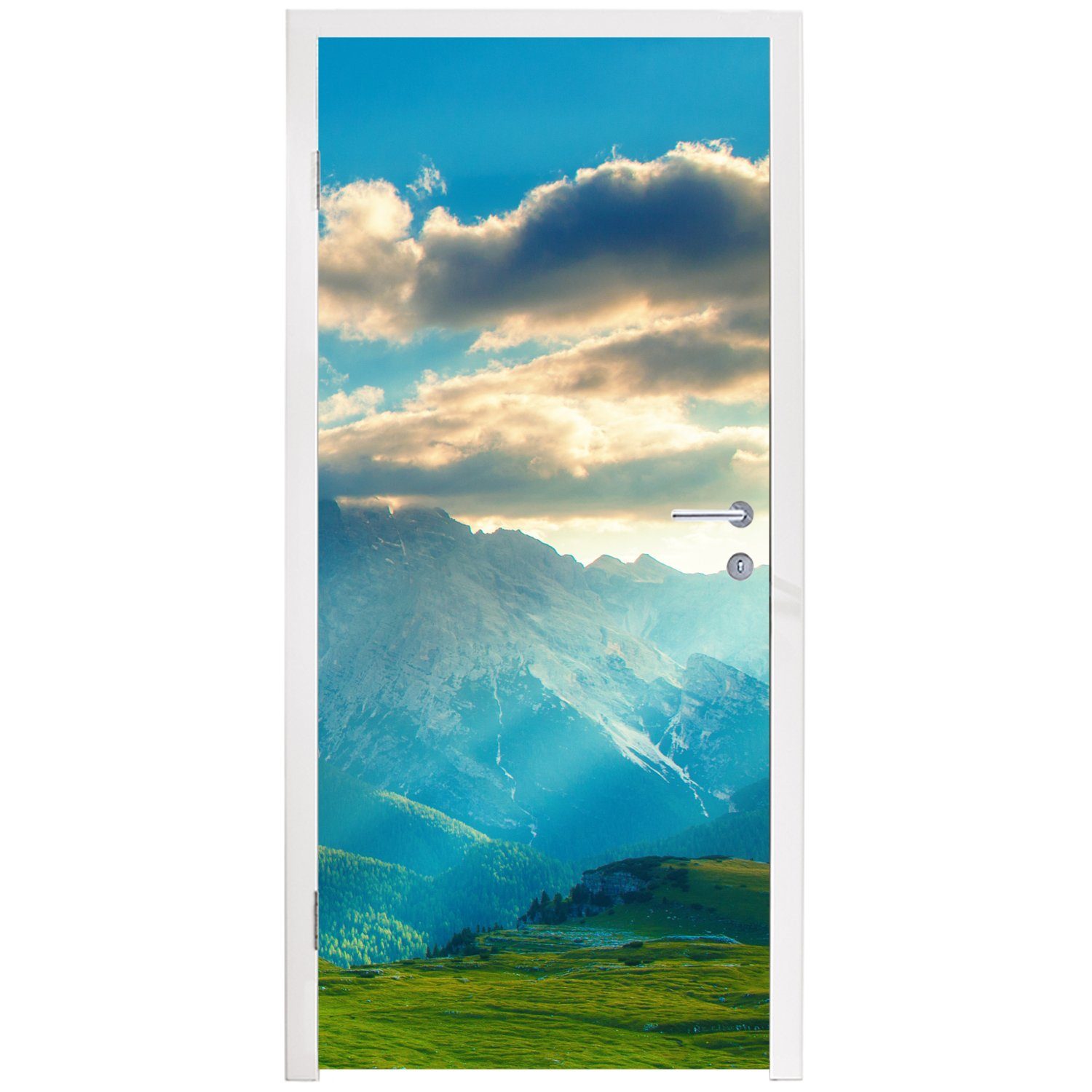 75x205 cm Türtapete Natur, (1 Tür, - MuchoWow Sonne Fototapete Alpen St), - für Türaufkleber, Matt, bedruckt,
