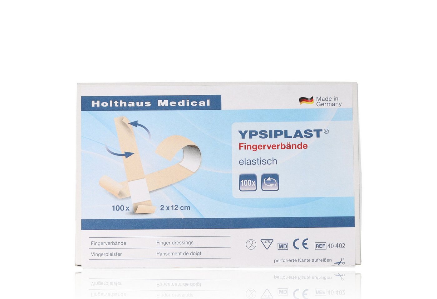 Holthaus Medical Wundpflaster YPSIPLAST Fingerverband elastisch 2x12cm 100Stk (100 St., saugfähige Wundauflage), hohe Klebekraft mit langem Klebeteil