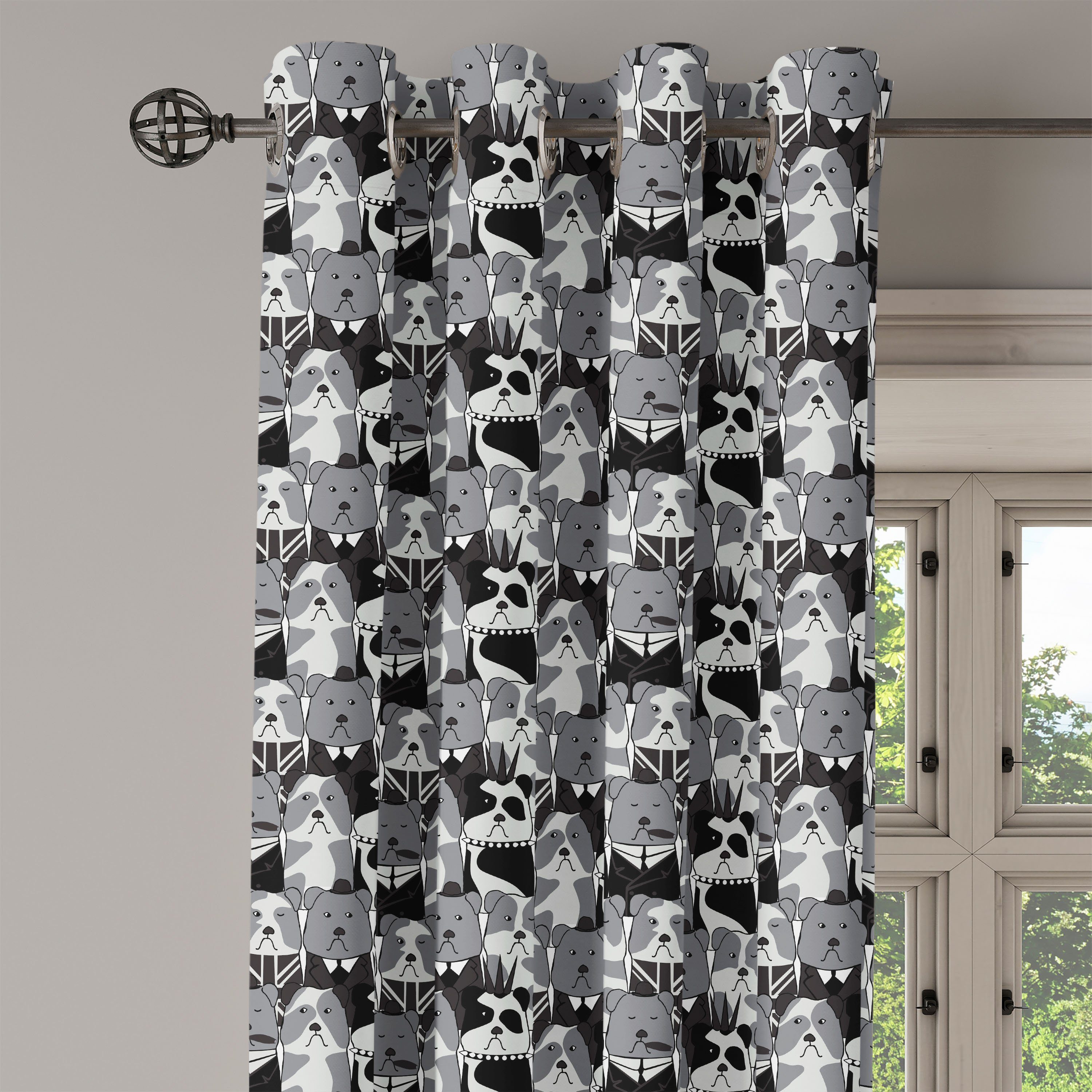 Gardine Dekorative 2-Panel-Fenstervorhänge für Schlafzimmer Abakuhaus, Wohnzimmer, Herren Tiere Bulldogge Punk