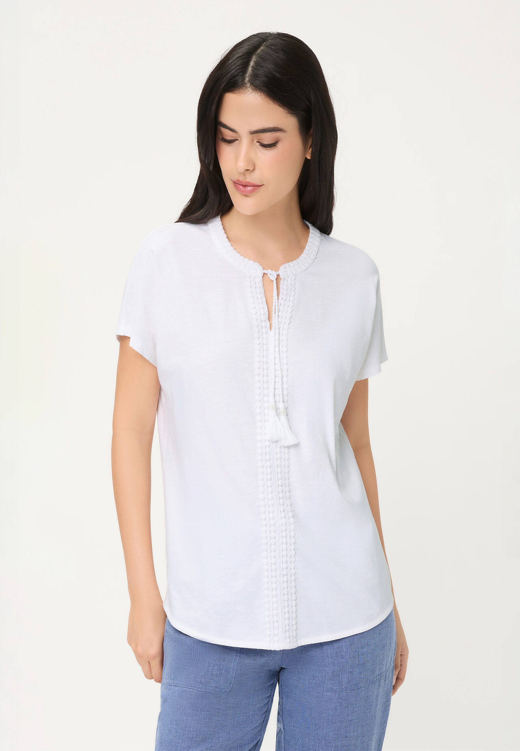 Olsen Tunikashirt Shirt mit Placement-Dessin und Tunikaausschnitt